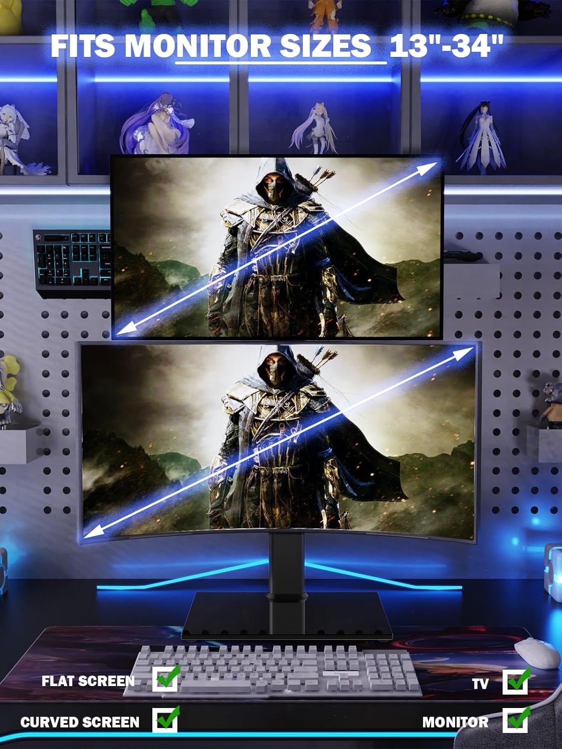 image:imageDual Monitor Stand Vertical Stack Screen FreeStanding Monitor Riser Fits Two 13 to 34 Inch Screen with Swivel Tilt Height Adjustable Holds One 1 Screen up to 44Lbs HT05W002 WhiteBlack