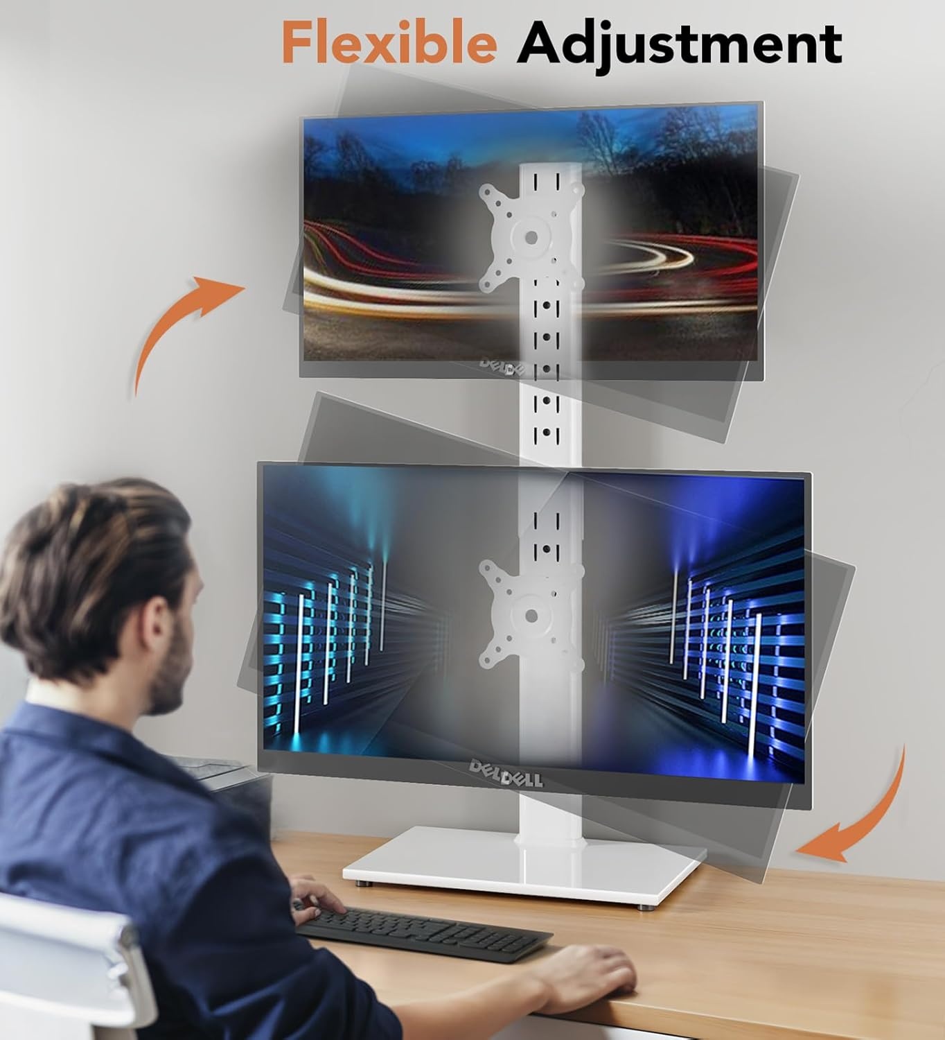 image:imageDual Monitor Stand Vertical Stack Screen FreeStanding Monitor Riser Fits Two 13 to 34 Inch Screen with Swivel Tilt Height Adjustable Holds One 1 Screen up to 44Lbs HT05W002 WhiteWhite