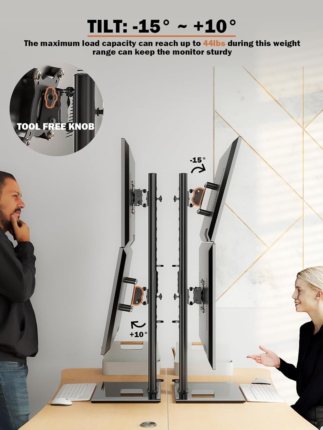 image:imageDual Monitor Stand Vertical Stack Screen FreeStanding Monitor Riser Fits Two 13 to 34 Inch Screen with Swivel Tilt Height Adjustable Holds One 1 Screen up to 44Lbs HT05W002 WhiteBlack