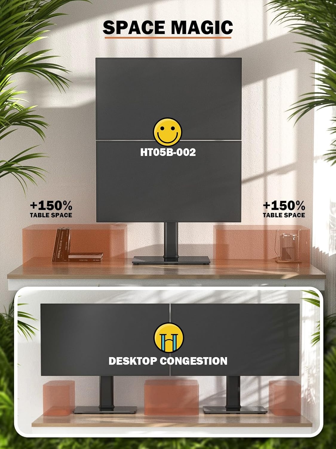 image:imageDual Monitor Stand Vertical Stack Screen FreeStanding Monitor Riser Fits Two 13 to 34 Inch Screen with Swivel Tilt Height Adjustable Holds One 1 Screen up to 44Lbs HT05W002 WhiteBlack