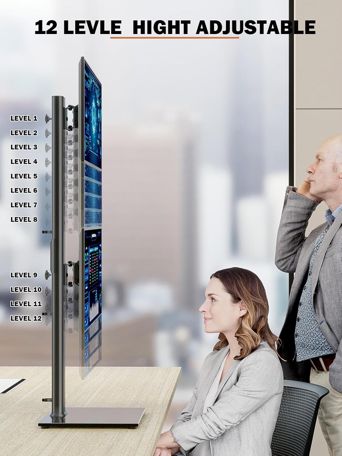 image:imageDual Monitor Stand Vertical Stack Screen FreeStanding Monitor Riser Fits Two 13 to 34 Inch Screen with Swivel Tilt Height Adjustable Holds One 1 Screen up to 44Lbs HT05W002 WhiteBlack