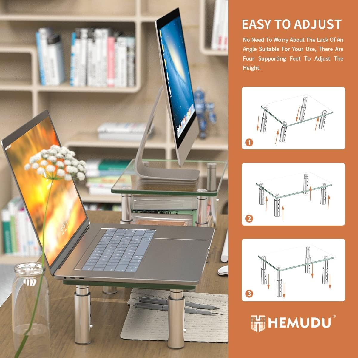 image:imageHemudu 2 Pack Monitor Stand Riser 3 Height Adjustable Laptop Stand Riser Monitor Stand Riser for PC Computer Laptop Clear HD06T2012 Pcs computer monitor stand