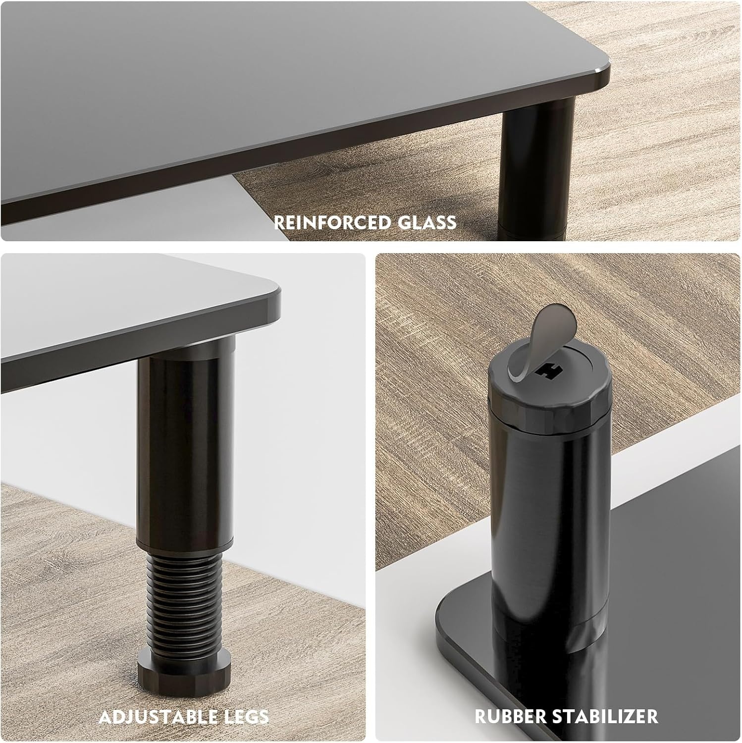 image:imageHemudu Clear Computer Monitor Stand Riser with Height Adjustable Multi Media Desktop Stand for Flat Screen LCD LED LaptopNotebookXbox OneHD01T002Black