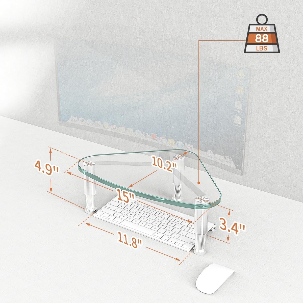 image:imageHemudu Clear Glass Computer Monitor Riser Triangle Desktop Universal Corner Stand for Computer Monitor amp Laptop HD01T003clear