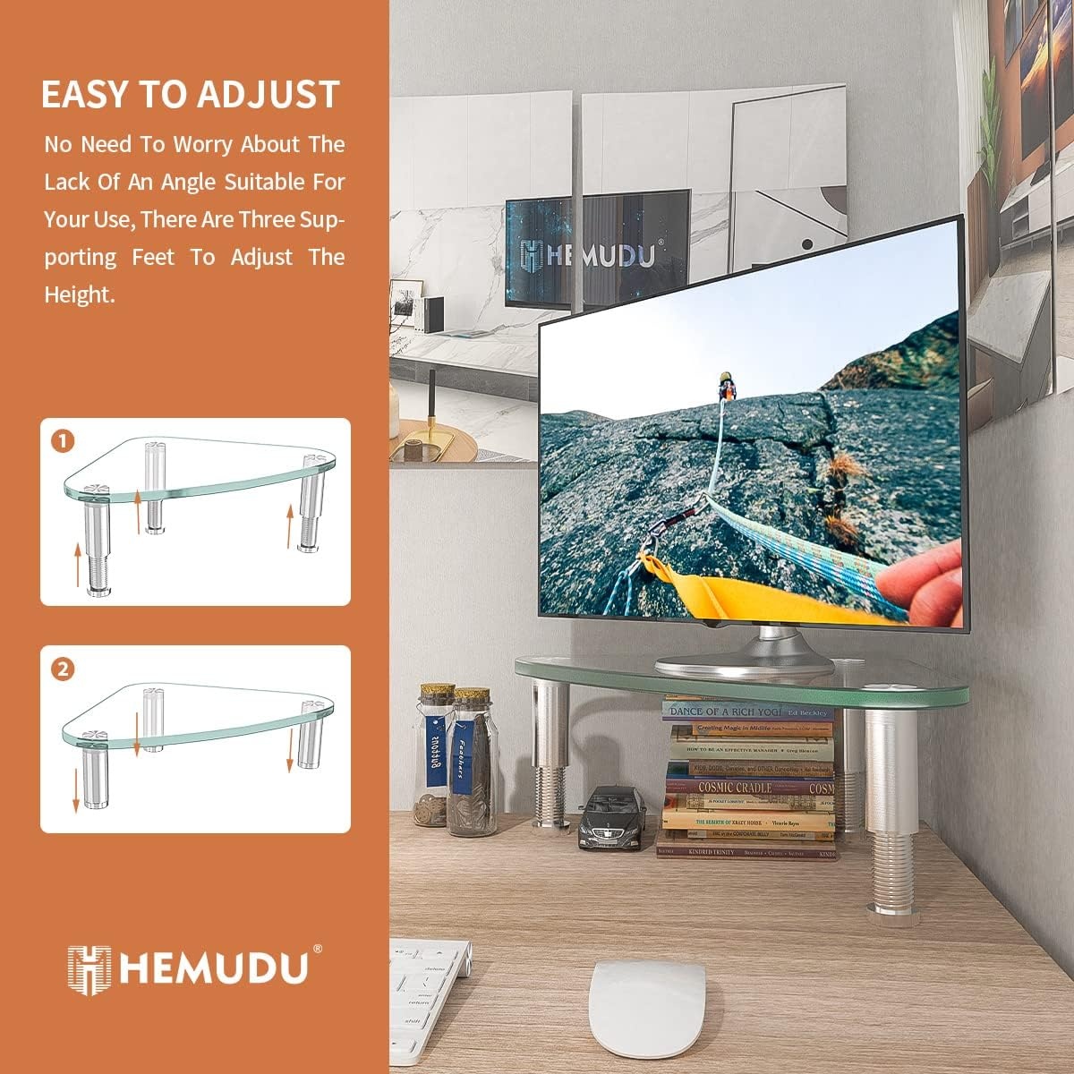 image:imageHemudu Clear Glass Computer Monitor Riser Triangle Desktop Universal Corner Stand for Computer Monitor amp Laptop HD01T003clear