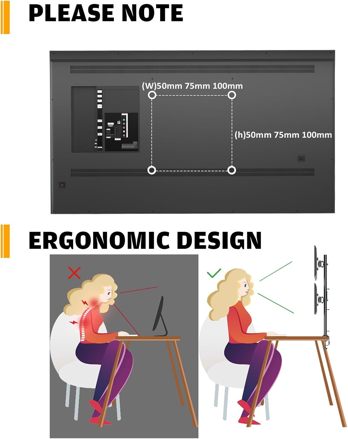 image:imageHemudu Dual Monitor Articulating Desk Mount Arm Stand Vertical Stack Screen Supports Two 13 to 34 Inch Computer Monitors with C Clamp WhiteBlack