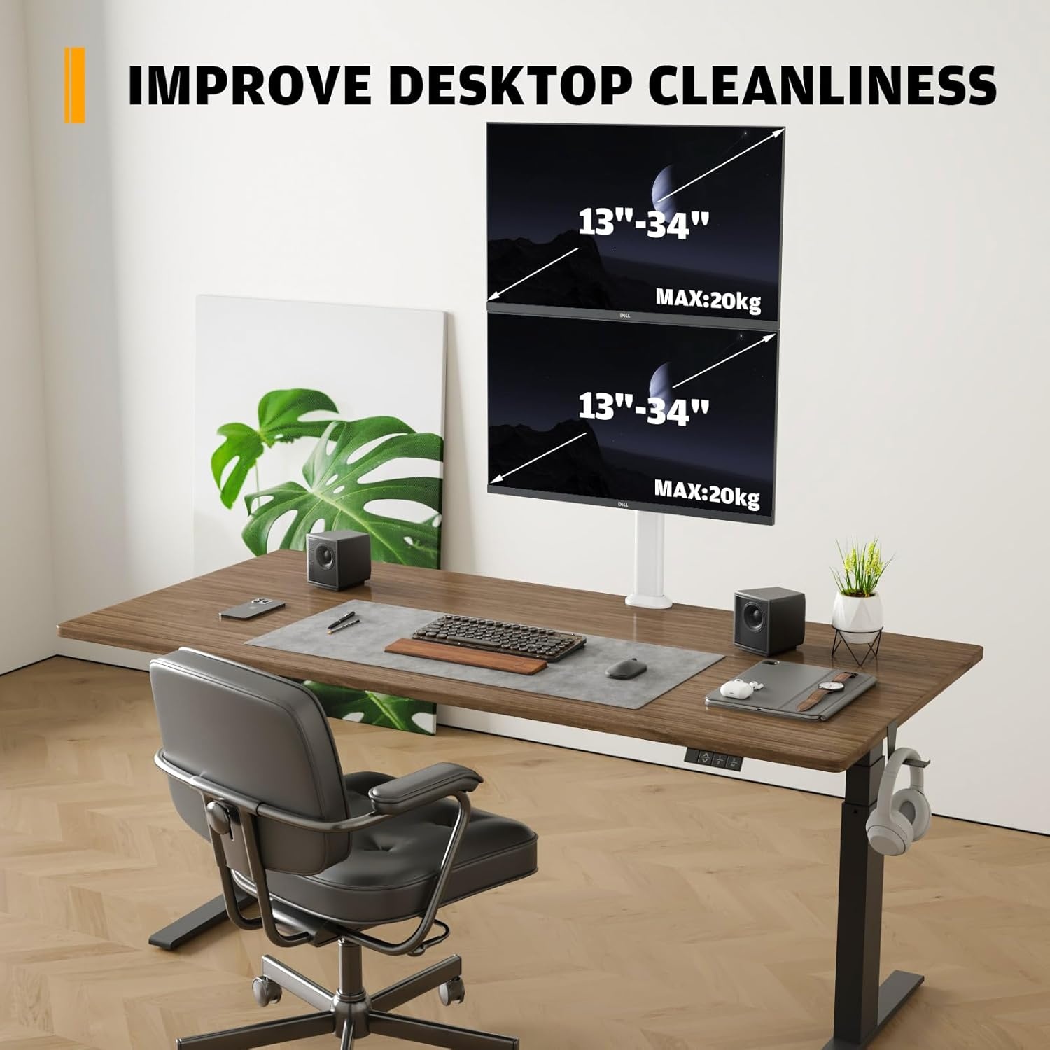 image:imageHemudu Dual Monitor Articulating Desk Mount Arm Stand Vertical Stack Screen Supports Two 13 to 34 Inch Computer Monitors with C Clamp WhiteWhite