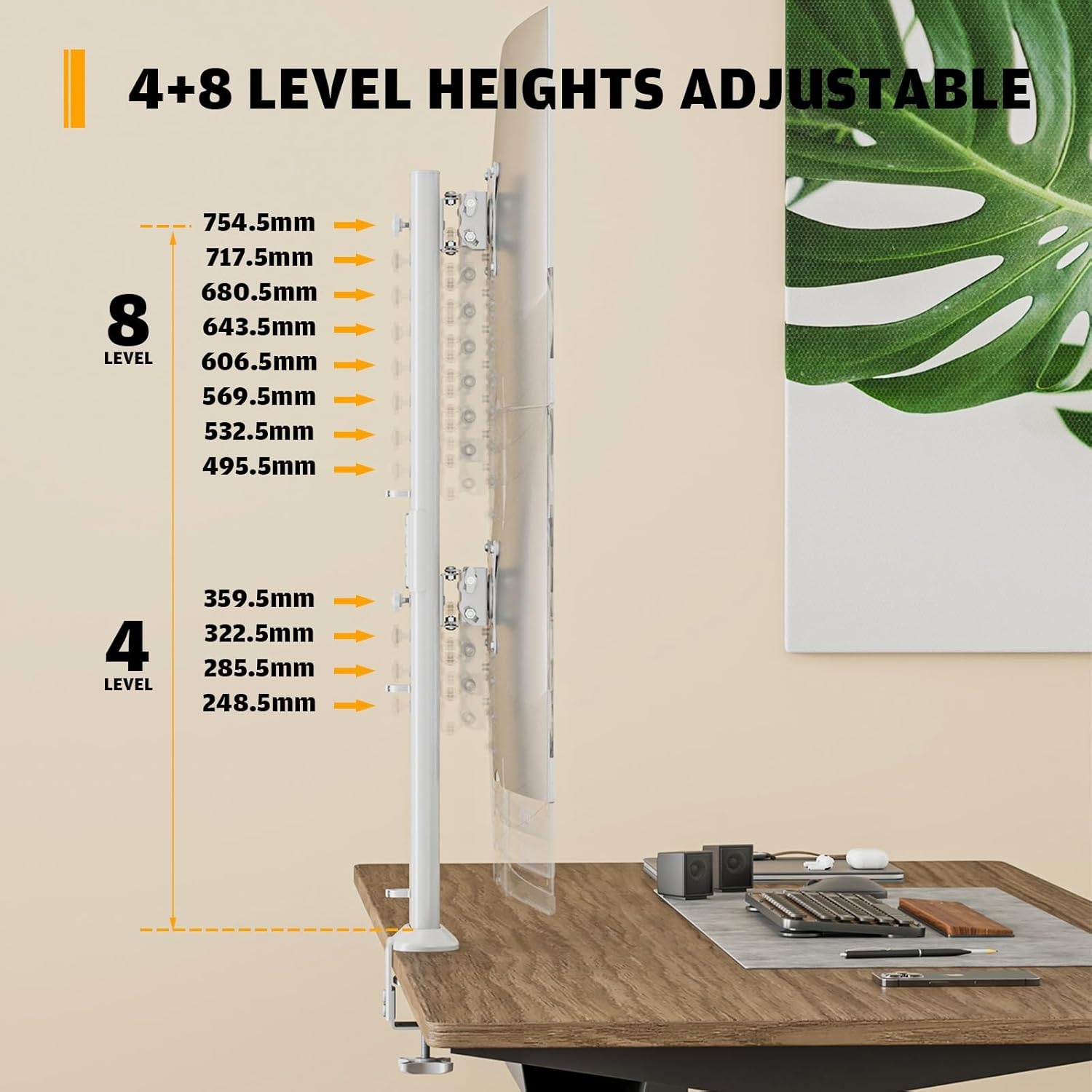 image:imageHemudu Dual Monitor Articulating Desk Mount Arm Stand Vertical Stack Screen Supports Two 13 to 34 Inch Computer Monitors with C Clamp WhiteWhite