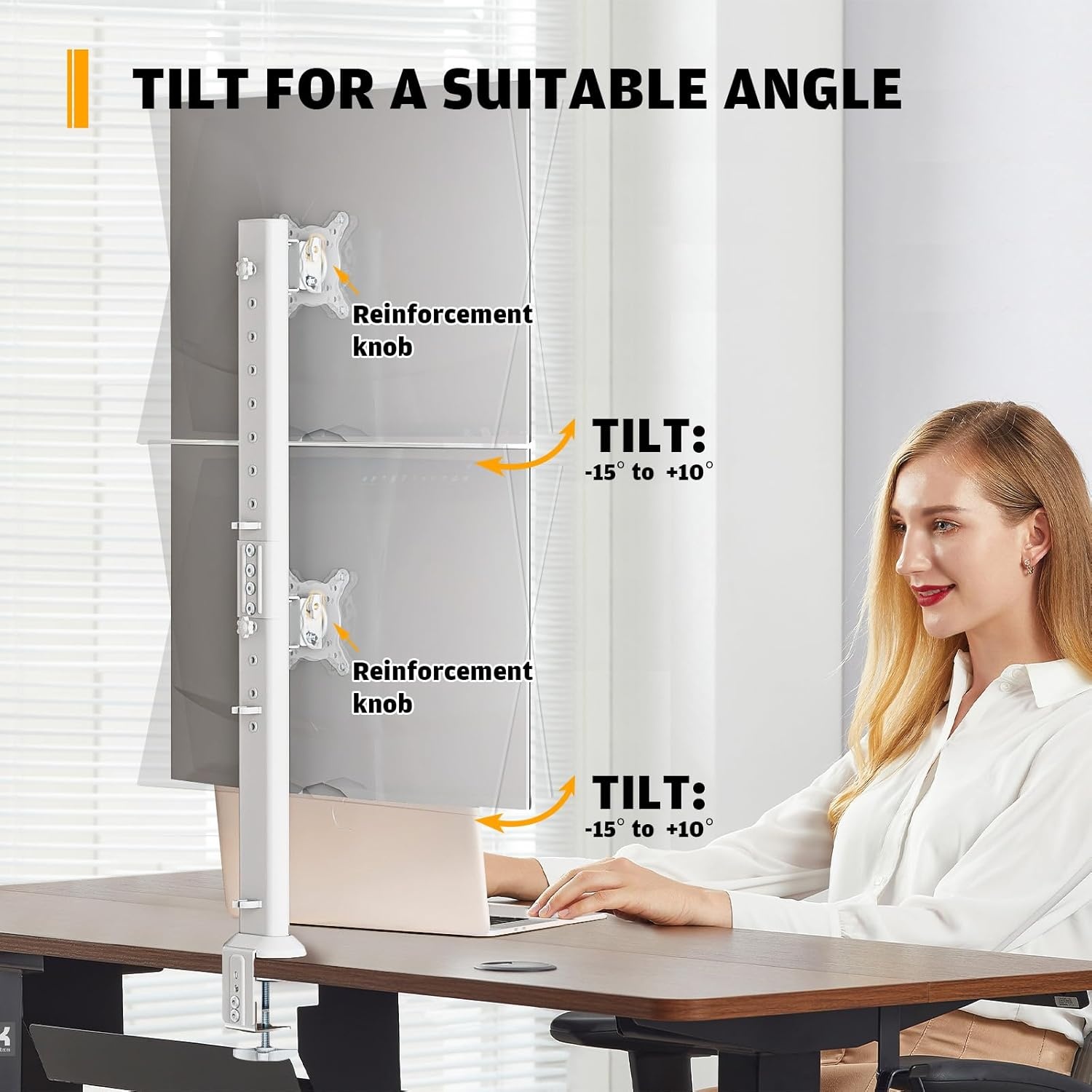 image:imageHemudu Dual Monitor Articulating Desk Mount Arm Stand Vertical Stack Screen Supports Two 13 to 34 Inch Computer Monitors with C Clamp WhiteWhite