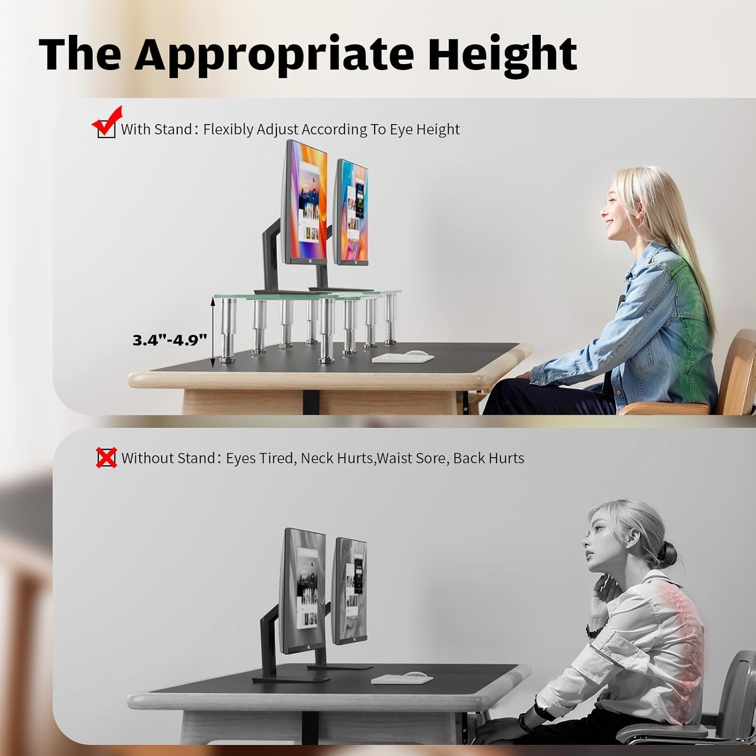 image:imageHemudu Dual Monitor Stand Adjustable Length and Angle Dual Monitor Riser Desktop Organizer for PC Computer Laptop Clear