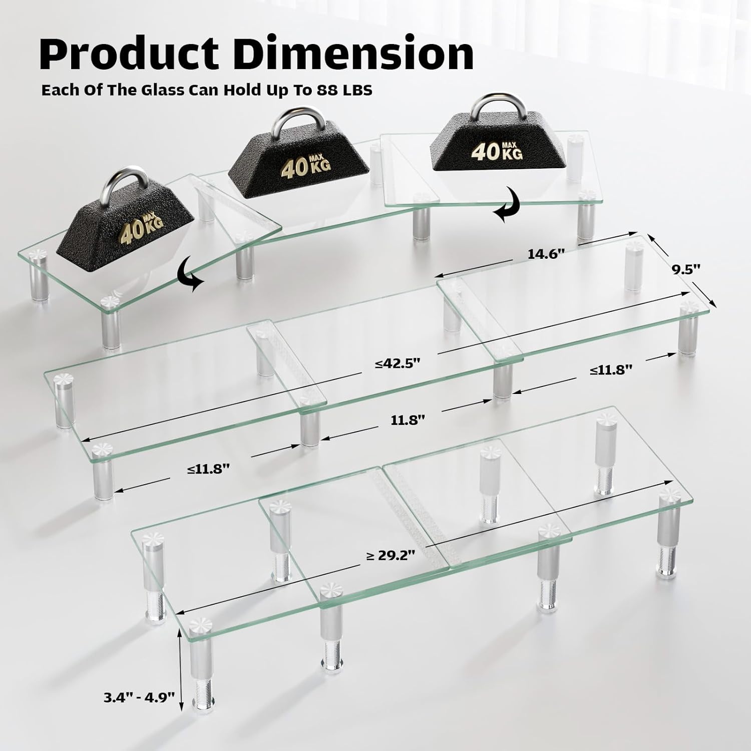 image:imageHemudu Dual Monitor Stand Adjustable Length and Angle Dual Monitor Riser Desktop Organizer for PC Computer Laptop Clear
