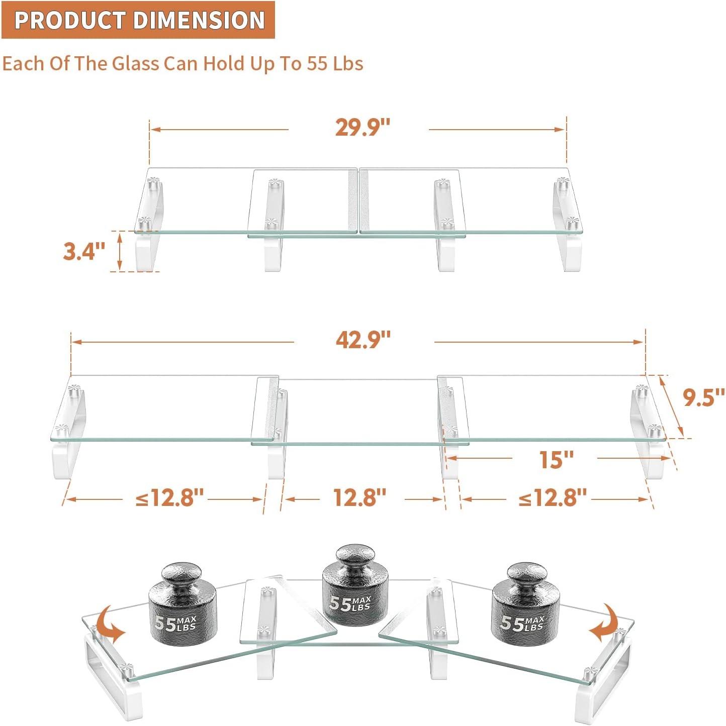 image:imageHemudu Dual Monitor Stand Computer Monitor Stand Desktop Organizer Monitor Stand Riser for PC Computer Laptop Clear HD02T3012 Pack Monitor Stand