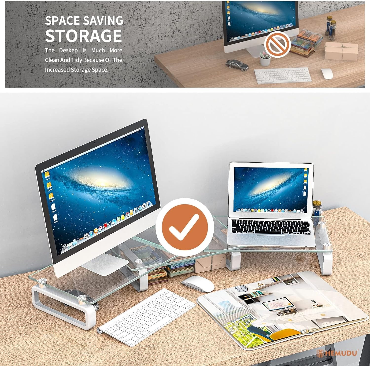 image:imageHemudu Dual Monitor Stand Computer Monitor Stand Desktop Organizer Monitor Stand Riser for PC Computer Laptop Clear HD02T3012 Pack Monitor Stand