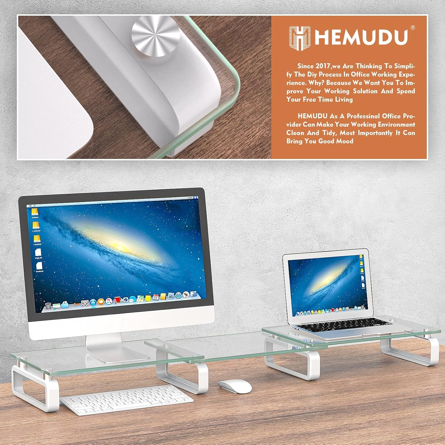 image:imageHemudu Dual Monitor Stand Computer Monitor Stand Desktop Organizer Monitor Stand Riser for PC Computer Laptop Clear HD02T3012 Pack Monitor Stand