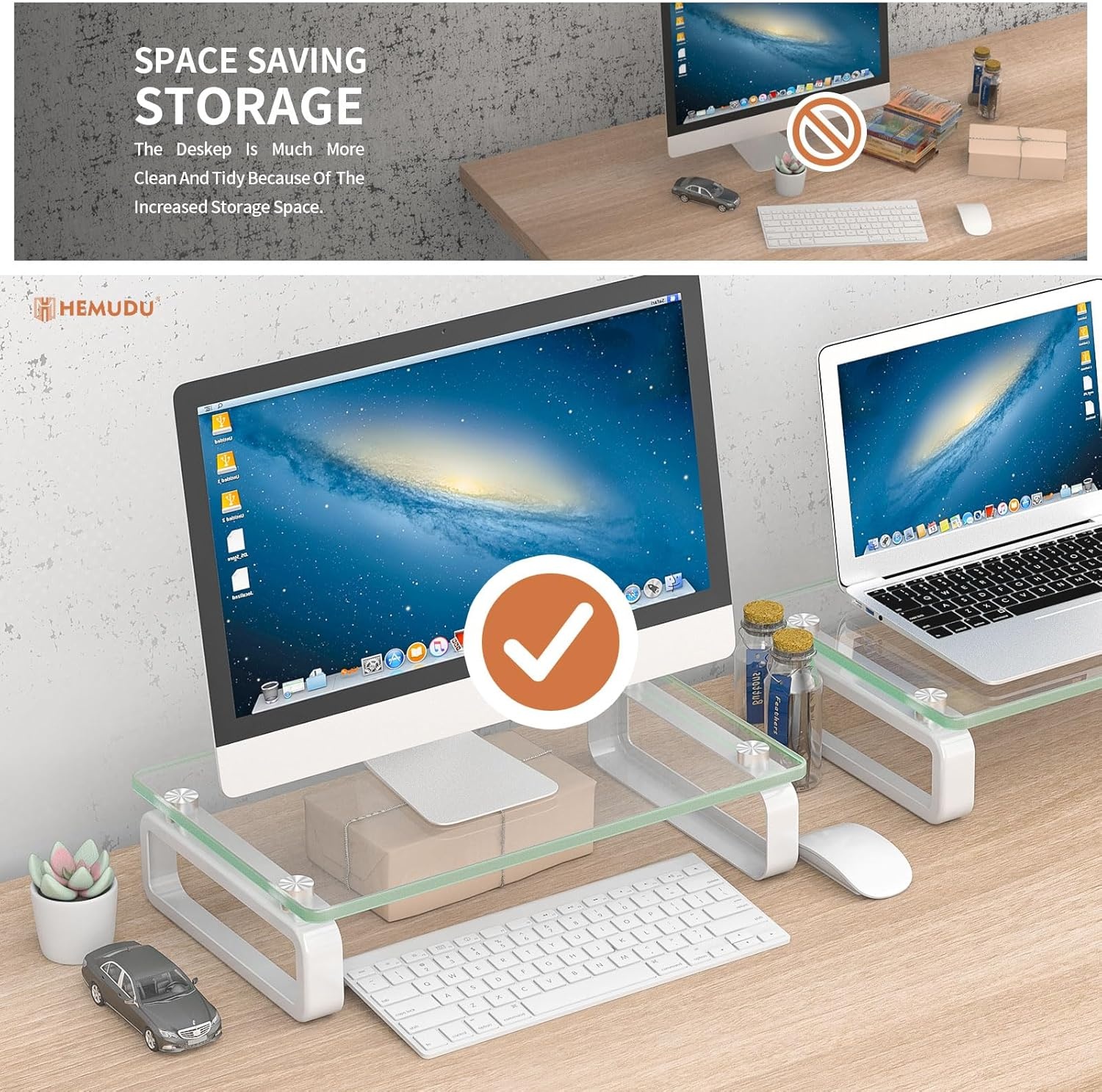 image:imageHemudu Dual Monitor Stand Computer Monitor Stand Desktop Organizer Monitor Stand Riser for PC Computer Laptop Clear HD02T301Dual Monitor stand