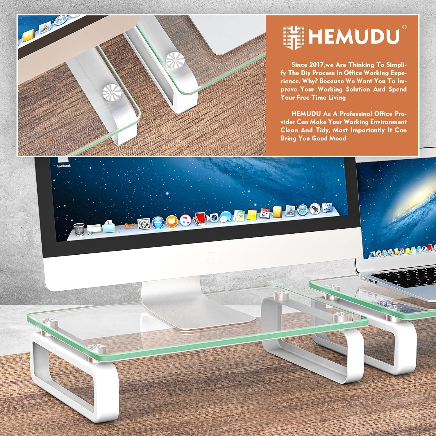 image:imageHemudu Dual Monitor Stand Computer Monitor Stand Desktop Organizer Monitor Stand Riser for PC Computer Laptop Clear HD02T301Dual Monitor stand