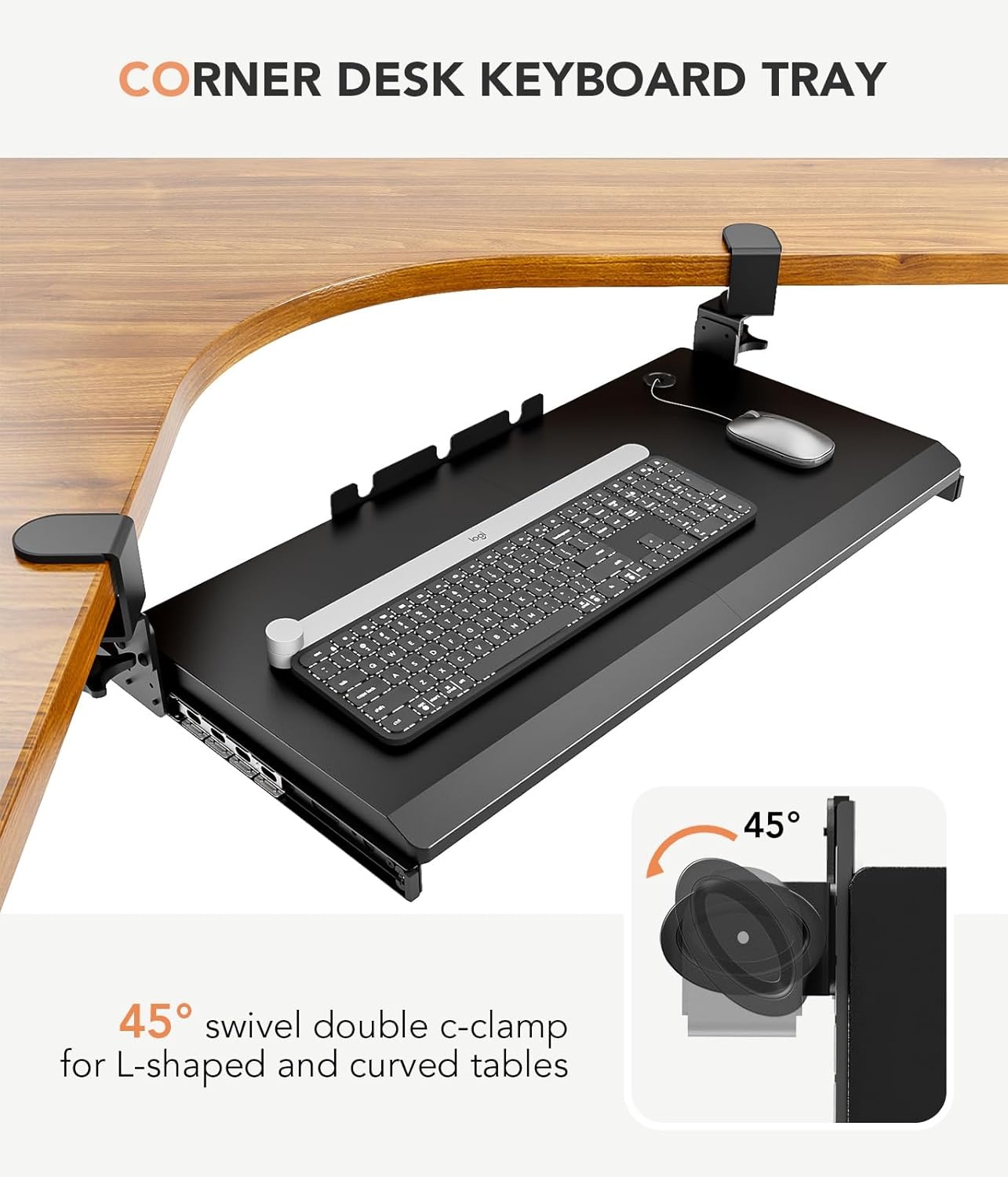 image:imageHemudu Keyboard Tray Under Desk Pull Out with Extra Sturdy C Clamp Mount System 273 325 inch Including Clamps x 11 Inch SlideOut Platform Computer Drawer for Typing Black