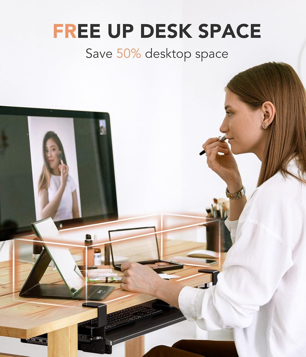 image:imageHemudu Keyboard Tray Under Desk Pull Out with Extra Sturdy C Clamp Mount System 273 325 inch Including Clamps x 11 Inch SlideOut Platform Computer Drawer for Typing Black