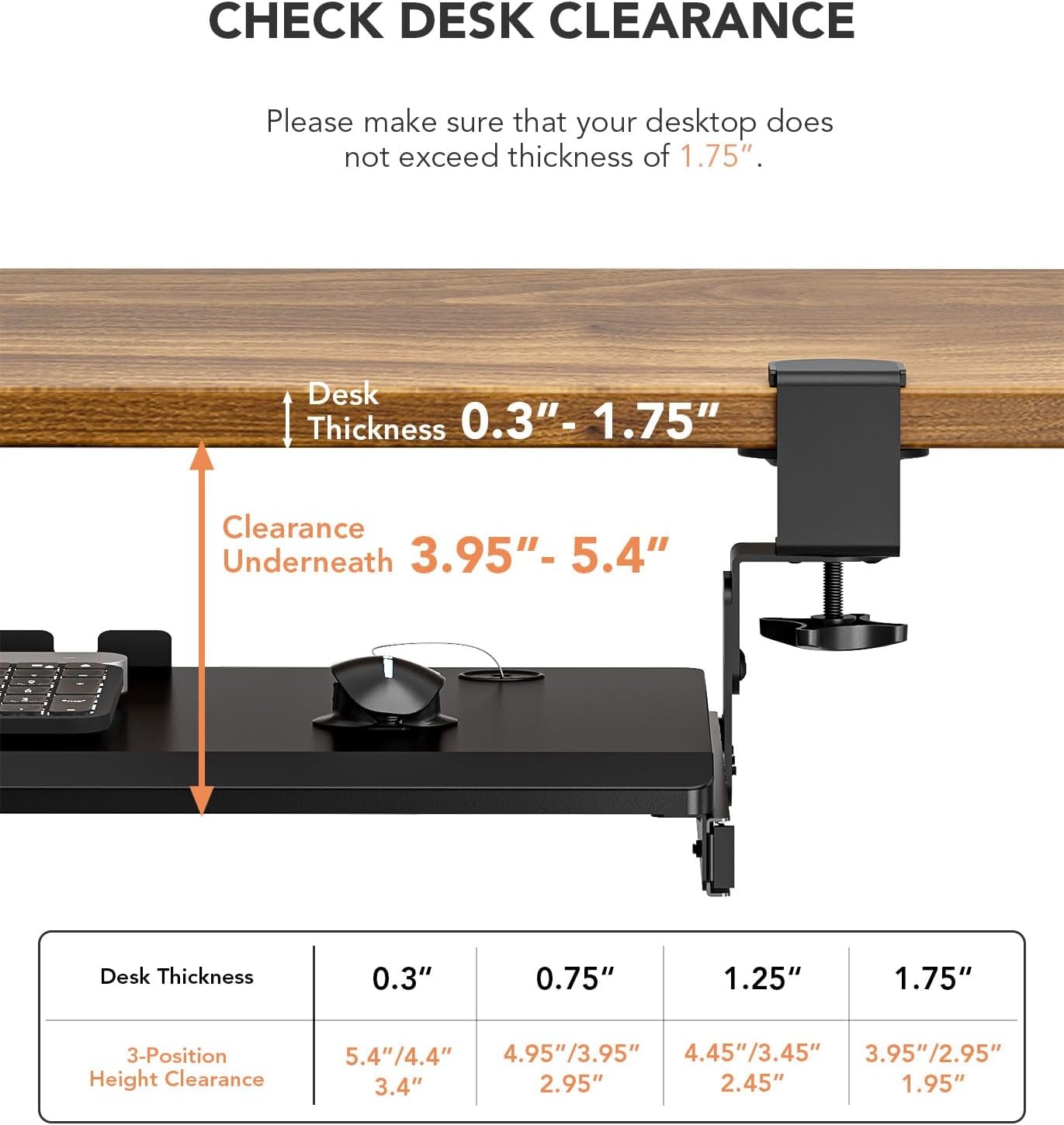 image:imageHemudu Keyboard Tray Under Desk Pull Out with Extra Sturdy C Clamp Mount System 273 325 inch Including Clamps x 11 Inch SlideOut Platform Computer Drawer for Typing Black