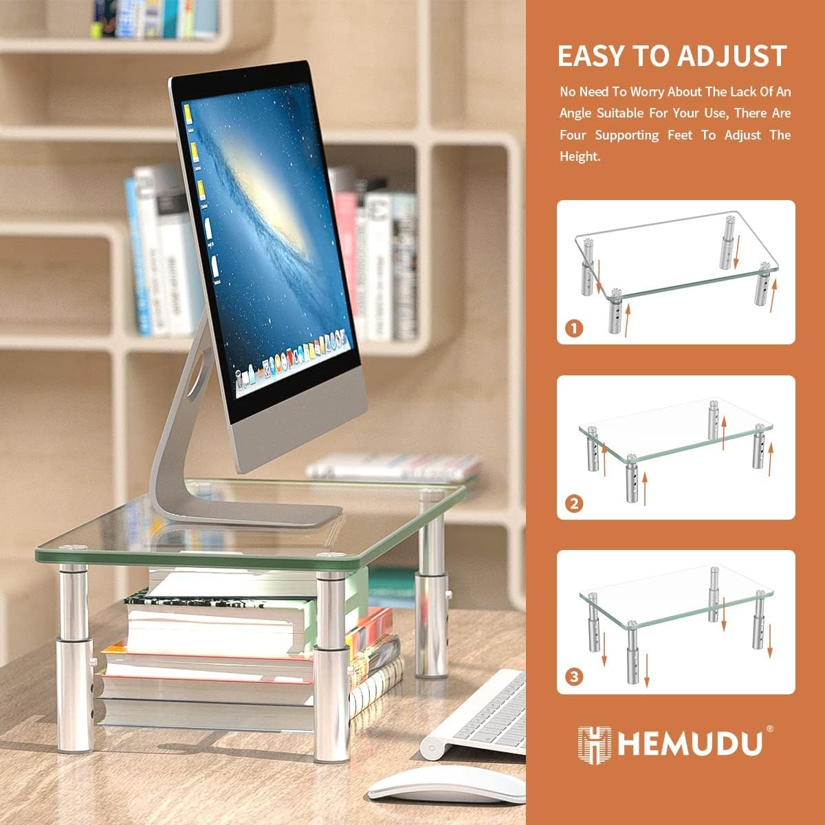 image:imageHemudu Monitor Stand 3 Adjustable Height Monitor Riser Computer Monitor Stand Desktop Organizer Monitor Stand Riser for PC Computer Laptop Clear1 Pcs computer monitor stand