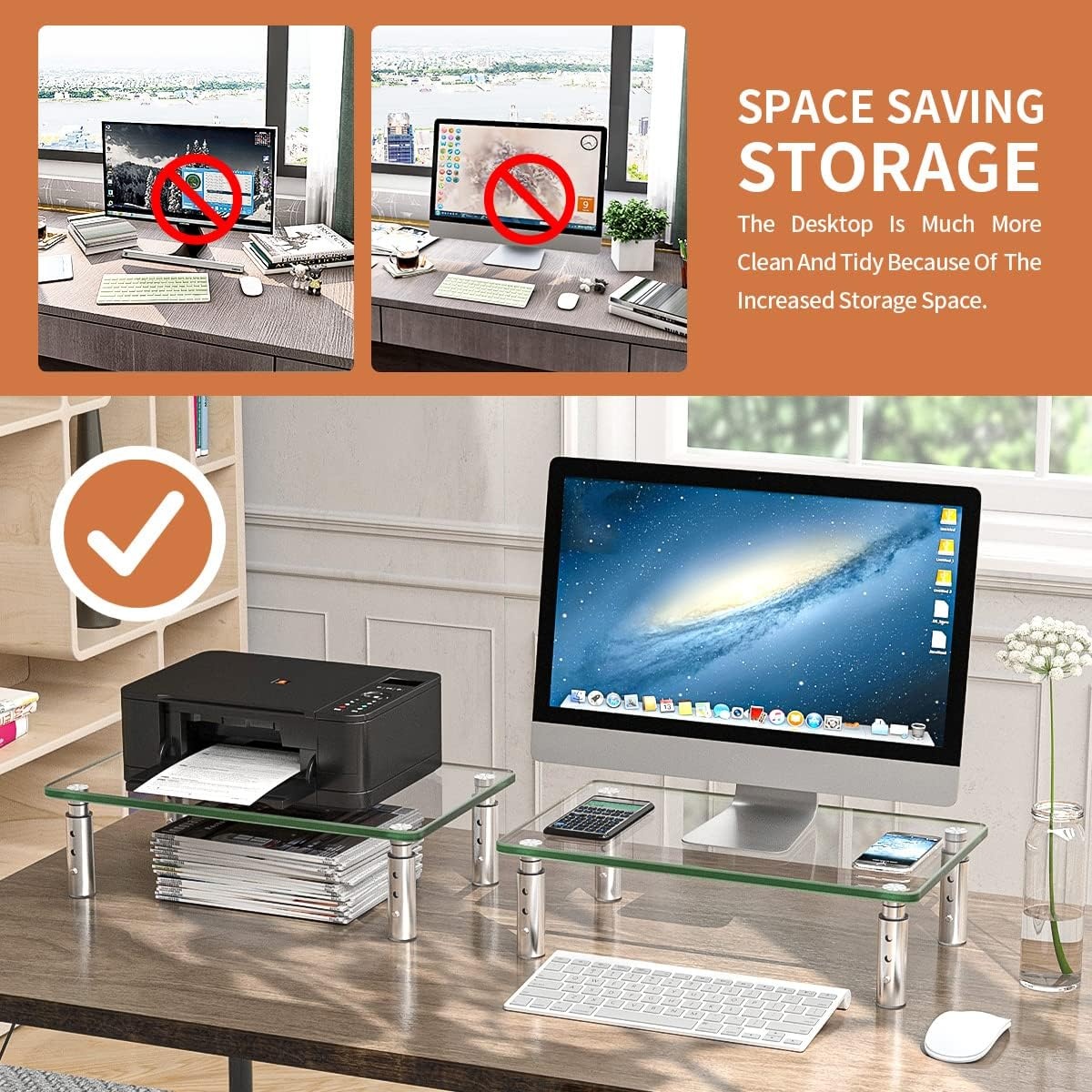 image:imageHemudu Monitor Stand 3 Adjustable Height Monitor Riser Computer Monitor Stand Desktop Organizer Monitor Stand Riser for PC Computer Laptop Clear2 Pcs computer monitor stand