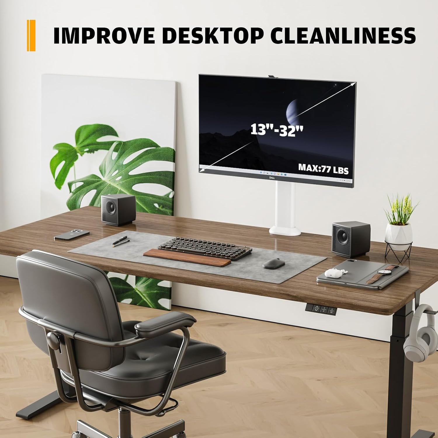image:imageHemudu Single Desk Monitor Arm Mount Stand Fit for 13 inch to 32 inch Flat Curved Computer Screen with Swivel Height Adjustable RotationHolds up to 77lbs White1332 inches