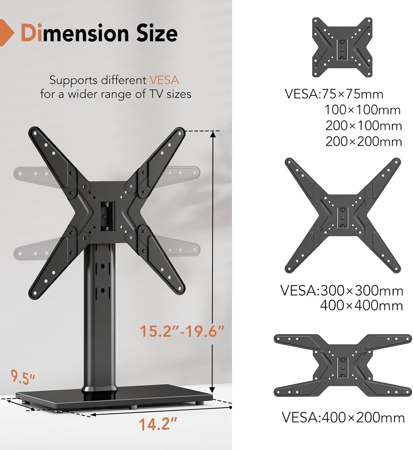 image:imageHemudu Universal Swivel TV StandBase Table Top TV Stand for 21 to 50 inch TVs with 90 Degree Swivel 4 Level Height Adjustable Heavy Duty Tempered Glass Base Holds up to 99lbs HT02B00215 x 99 x 233 inches For 2150 TVs