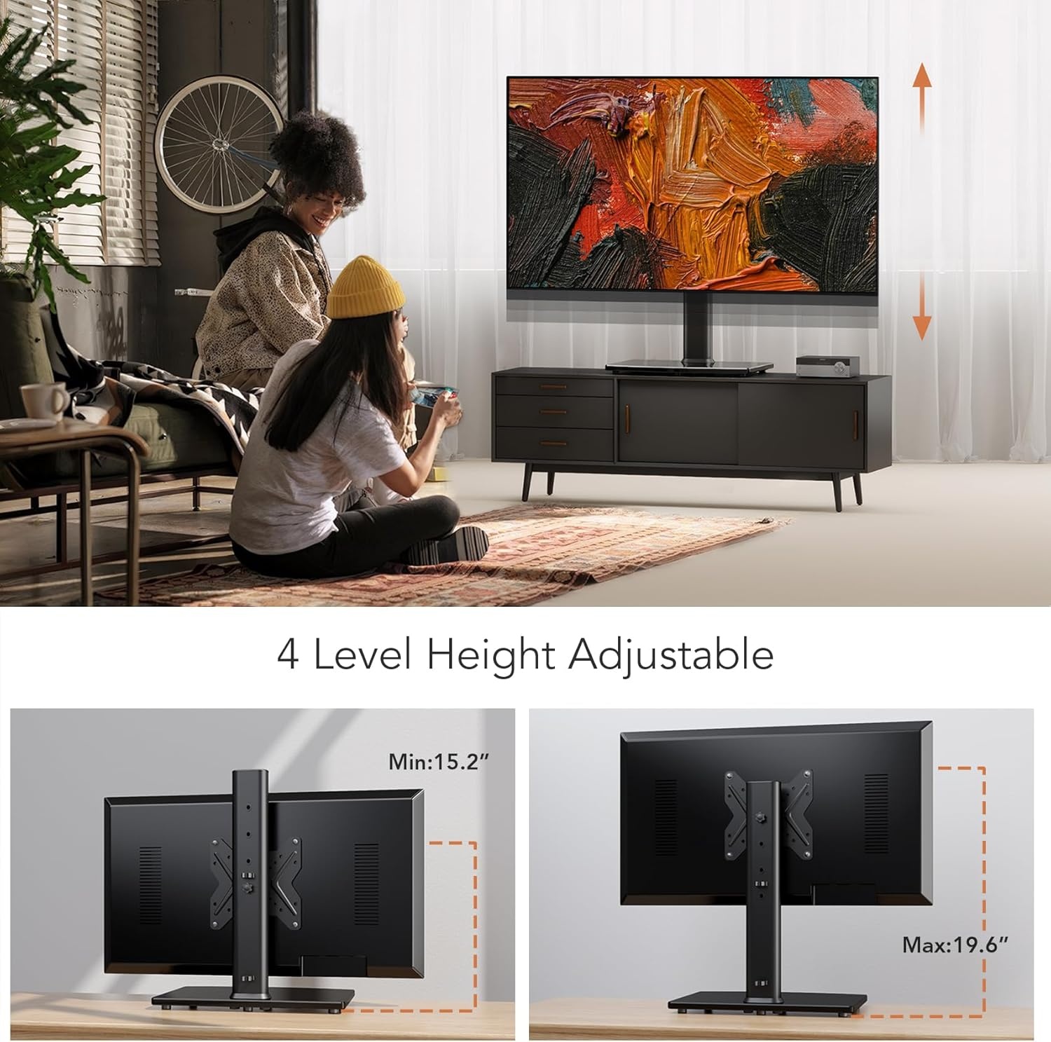 image:imageHemudu Universal Swivel TV StandBase Table Top TV Stand for 21 to 50 inch TVs with 90 Degree Swivel 4 Level Height Adjustable Heavy Duty Tempered Glass Base Holds up to 99lbs HT02B00213 x 9 x 195 inches For 1943 TVs