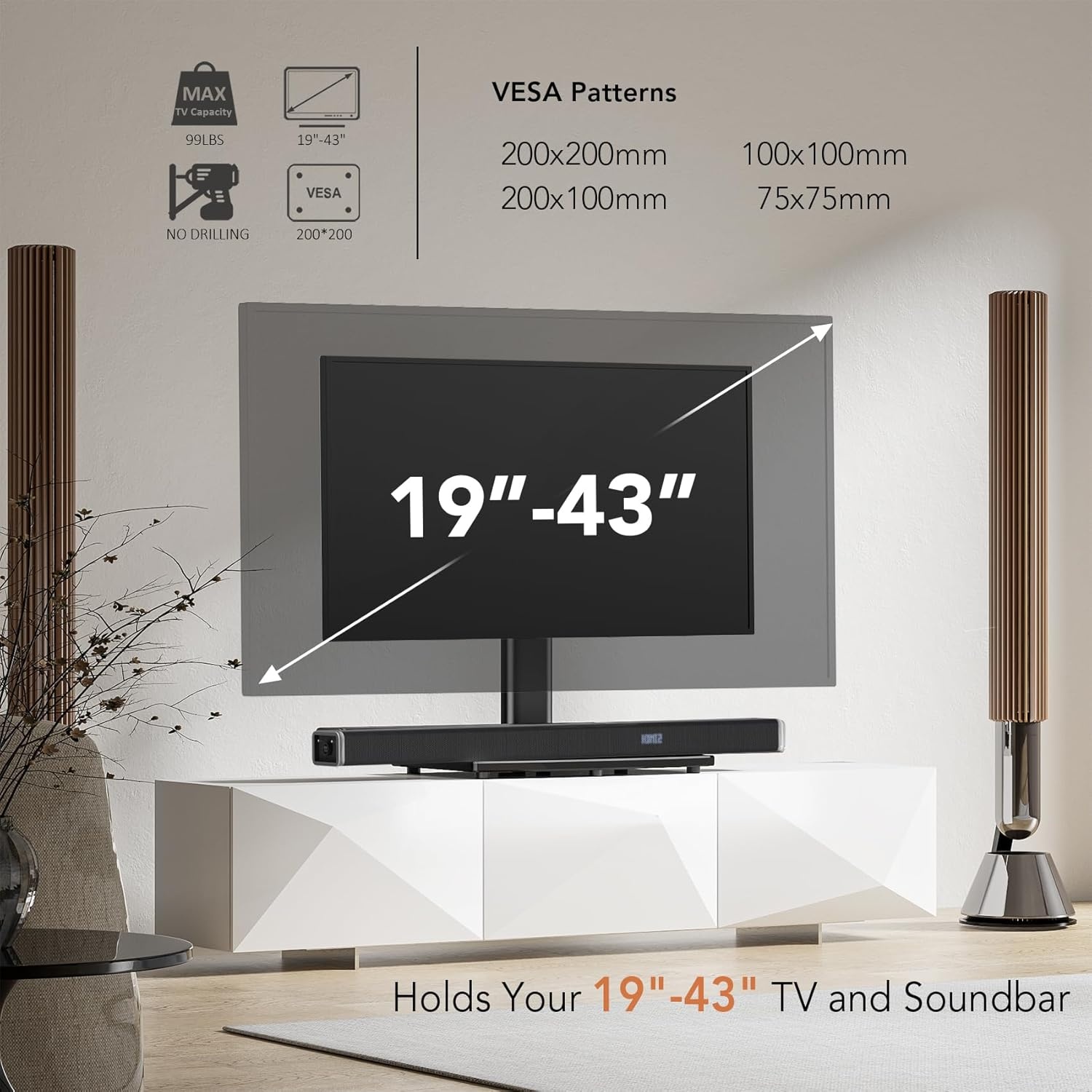 image:imageHemudu Universal Swivel TV StandBase Table Top TV Stand for 21 to 50 inch TVs with 90 Degree Swivel 4 Level Height Adjustable Heavy Duty Tempered Glass Base Holds up to 99lbs HT02B00213 x 9 x 195 inches For 1943 TVs