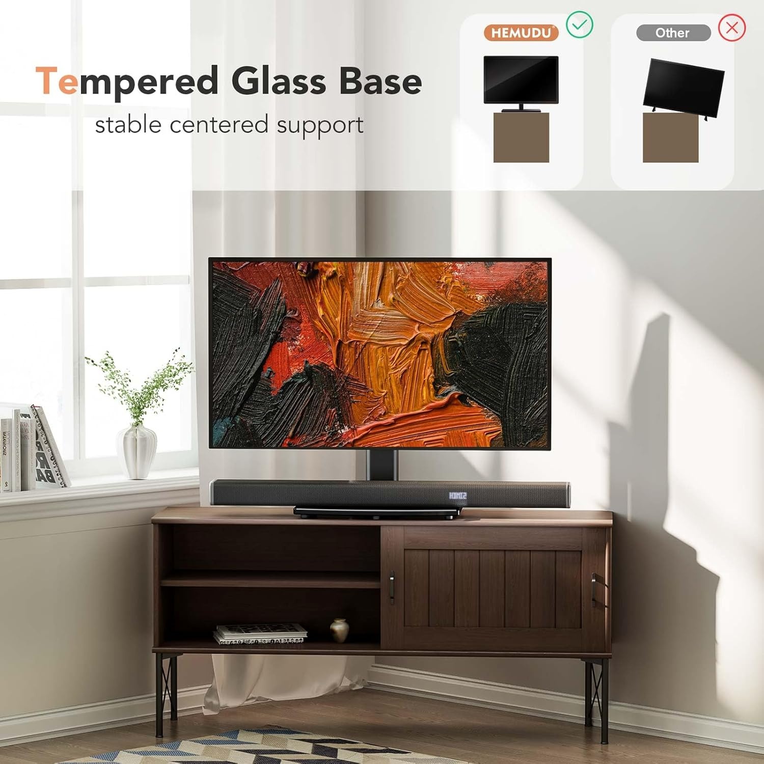 image:imageHemudu Universal Swivel TV StandBase Table Top TV Stand for 21 to 50 inch TVs with 90 Degree Swivel 4 Level Height Adjustable Heavy Duty Tempered Glass Base Holds up to 99lbs HT02B00215 x 99 x 233 inches For 2150 TVs
