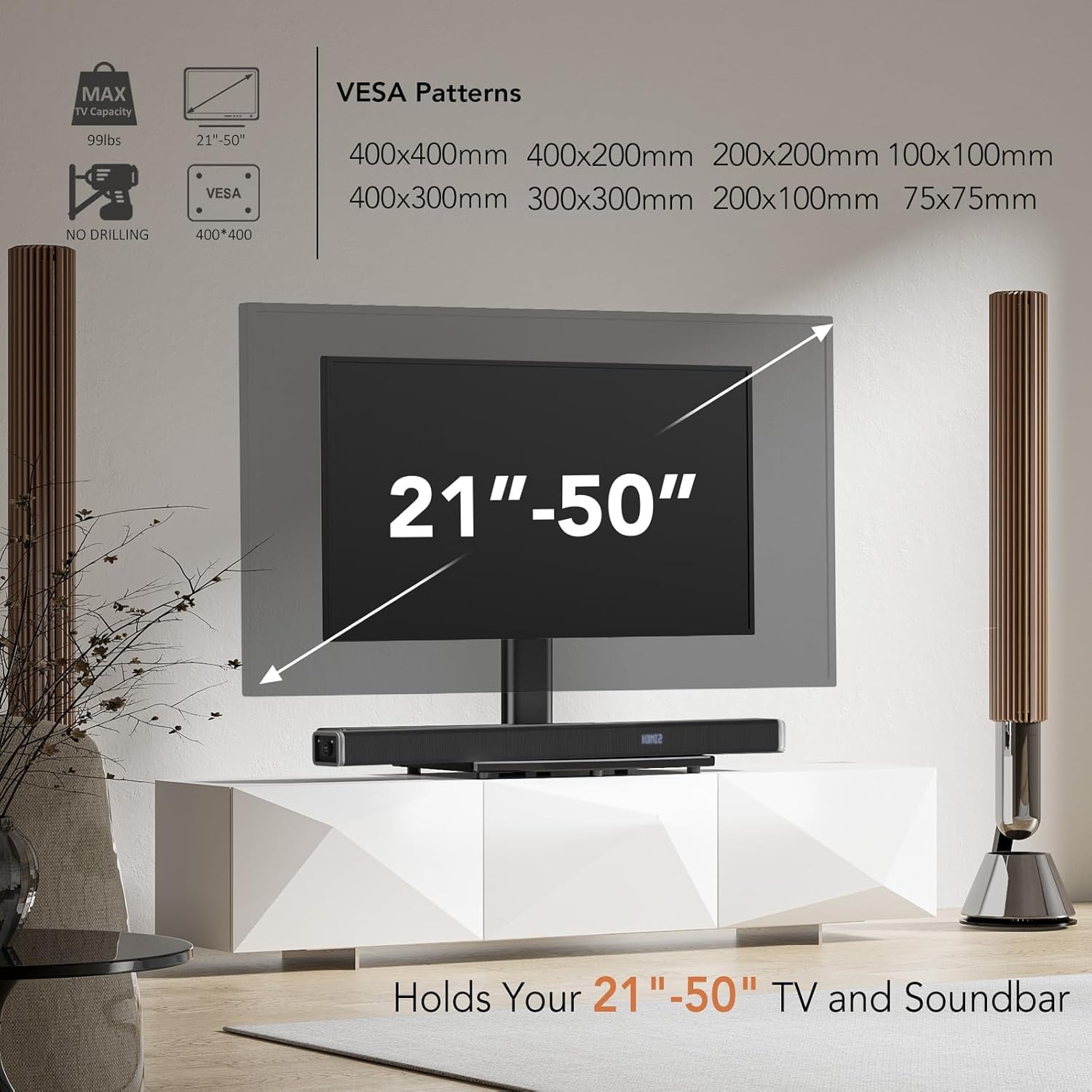 image:imageHemudu Universal Swivel TV StandBase Table Top TV Stand for 21 to 50 inch TVs with 90 Degree Swivel 4 Level Height Adjustable Heavy Duty Tempered Glass Base Holds up to 99lbs HT02B00215 x 99 x 233 inches For 2150 TVs