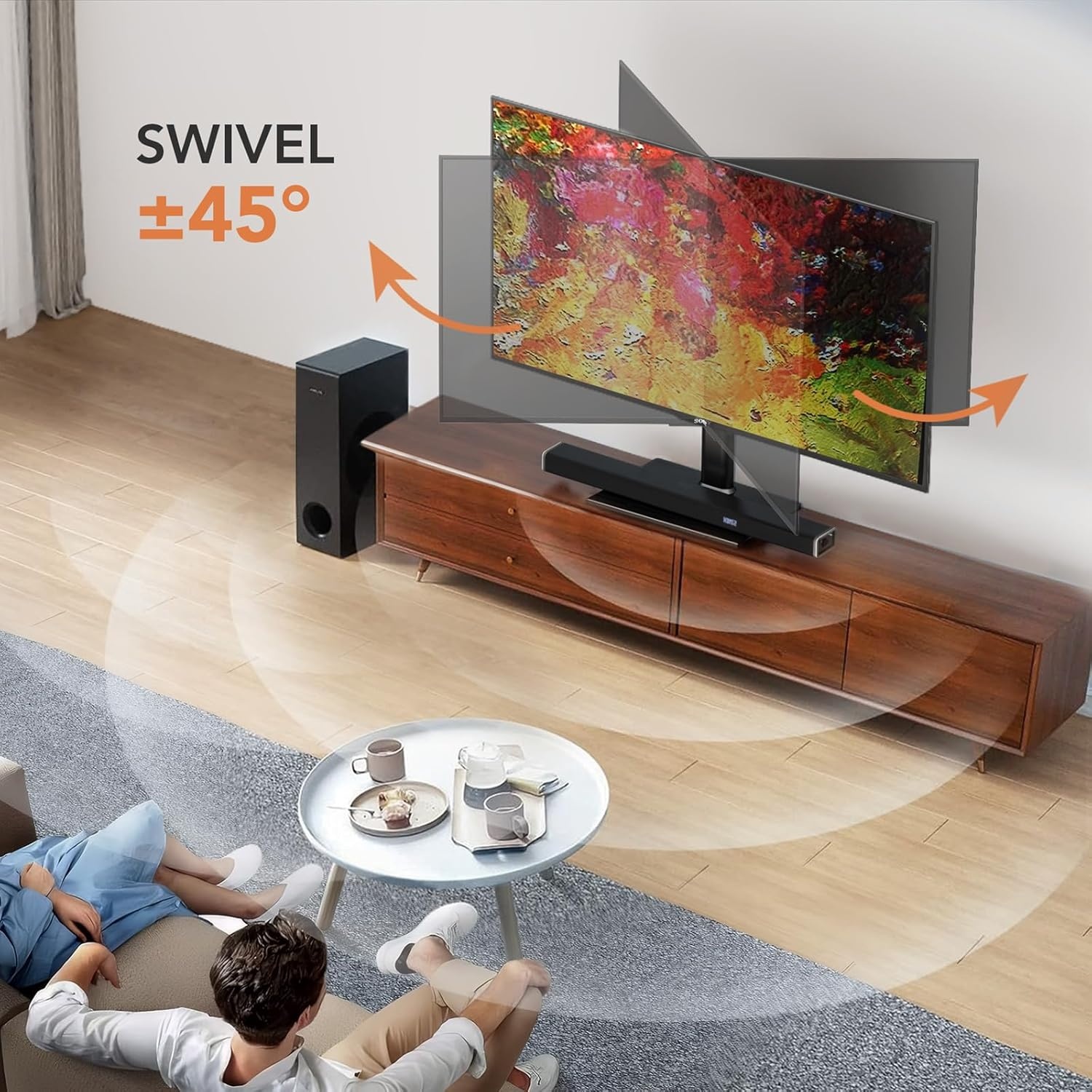 image:imageHemudu Universal Swivel TV StandBase Table Top TV Stand for 21 to 50 inch TVs with 90 Degree Swivel 4 Level Height Adjustable Heavy Duty Tempered Glass Base Holds up to 99lbs HT02B00215 x 99 x 233 inches For 2150 TVs
