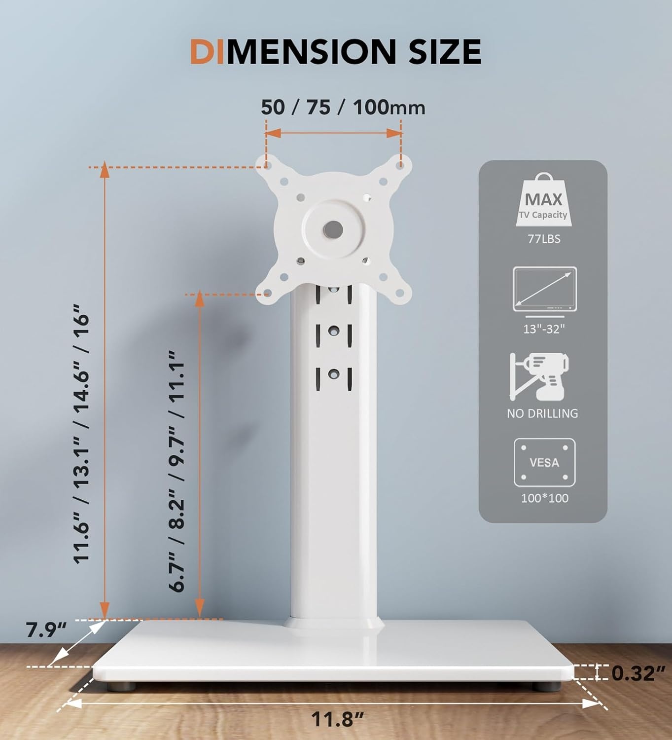 image:imageSingle LCD Computer Monitor FreeStanding Desk Stand Mount Riser for 13 inch to 32 inch screen with Swivel Height Adjustable Rotation Vesa Base Stand Holds One 1 Screen up to 77LbsHT05B001White