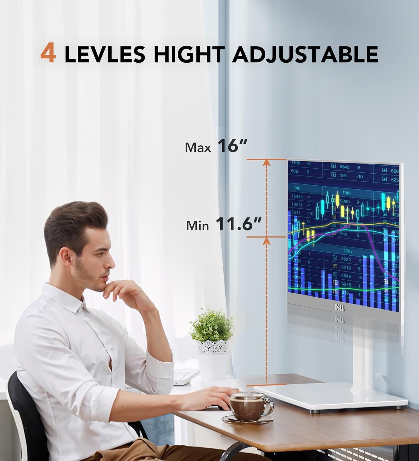 image:imageSingle LCD Computer Monitor FreeStanding Desk Stand Mount Riser for 13 inch to 32 inch screen with Swivel Height Adjustable Rotation Vesa Base Stand Holds One 1 Screen up to 77LbsHT05B001White