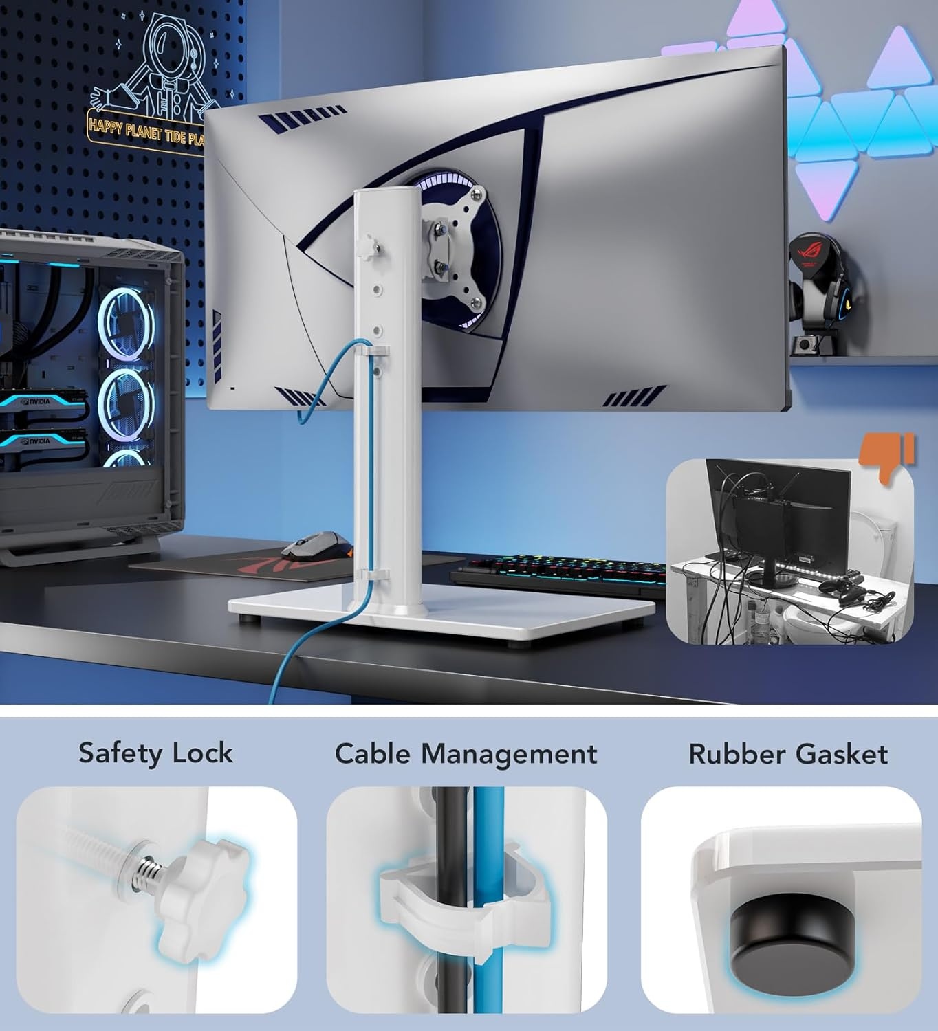 image:imageSingle LCD Computer Monitor FreeStanding Desk Stand Mount Riser for 13 inch to 32 inch screen with Swivel Height Adjustable Rotation Vesa Base Stand Holds One 1 Screen up to 77LbsHT05B001White