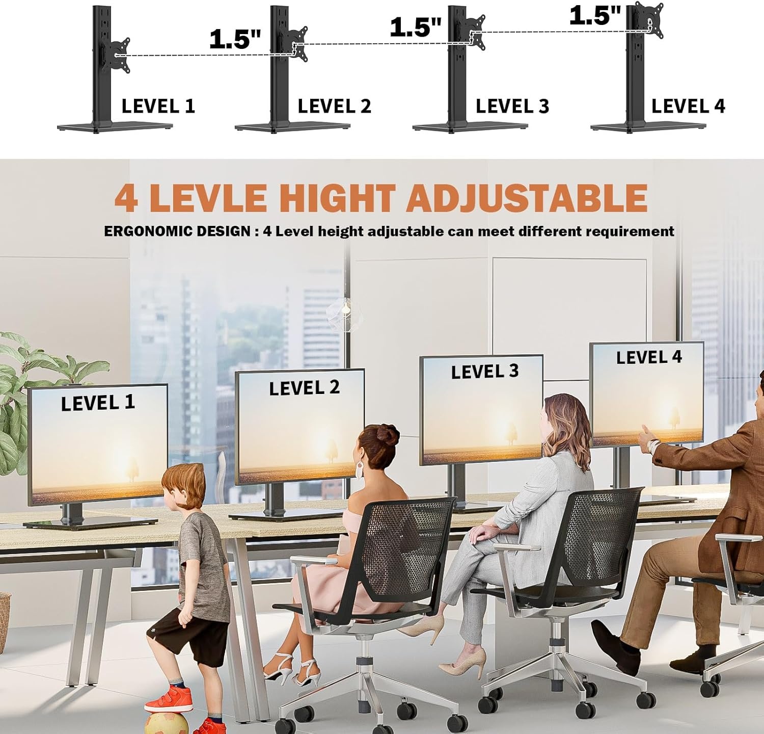 image:imageSingle LCD Computer Monitor FreeStanding Desk Stand Mount Riser for 13 inch to 32 inch screen with Swivel Height Adjustable Rotation Vesa Base Stand Holds One 1 Screen up to 77LbsHT05B001Black
