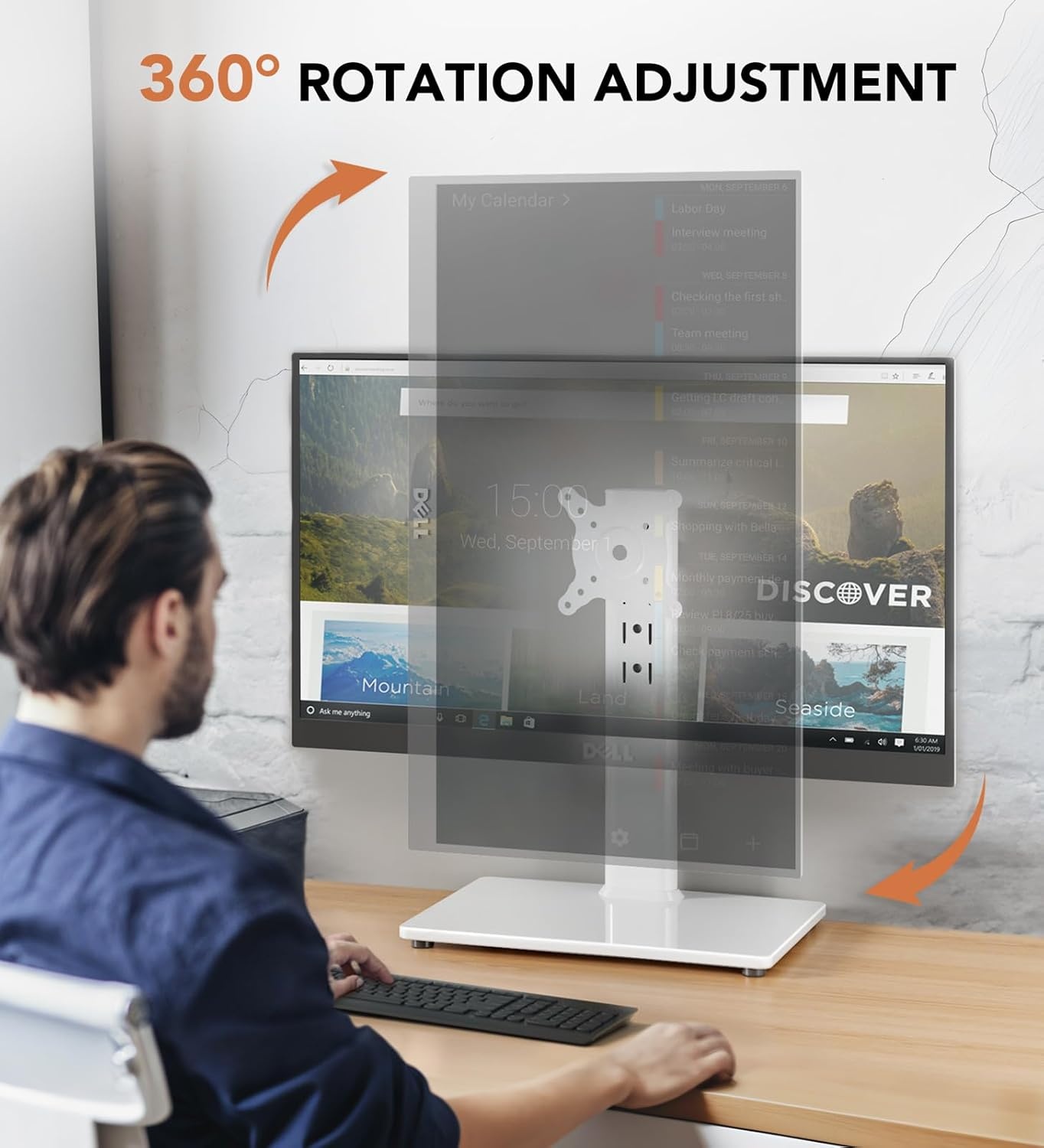 image:imageSingle LCD Computer Monitor FreeStanding Desk Stand Mount Riser for 13 inch to 32 inch screen with Swivel Height Adjustable Rotation Vesa Base Stand Holds One 1 Screen up to 77LbsHT05B001White