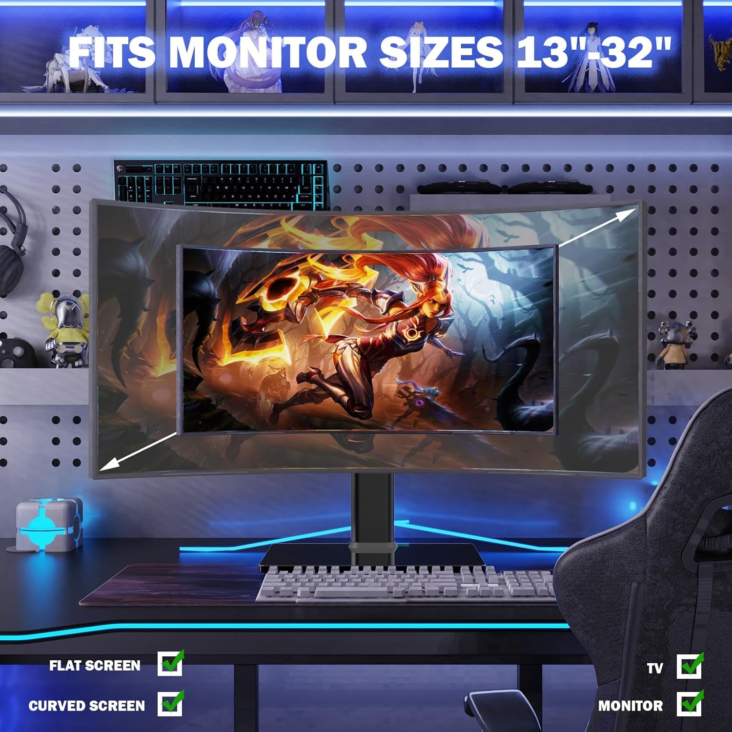 image:imageSingle LCD Computer Monitor FreeStanding Desk Stand Mount Riser for 13 inch to 32 inch screen with Swivel Height Adjustable Rotation Vesa Base Stand Holds One 1 Screen up to 77LbsHT05B001Black