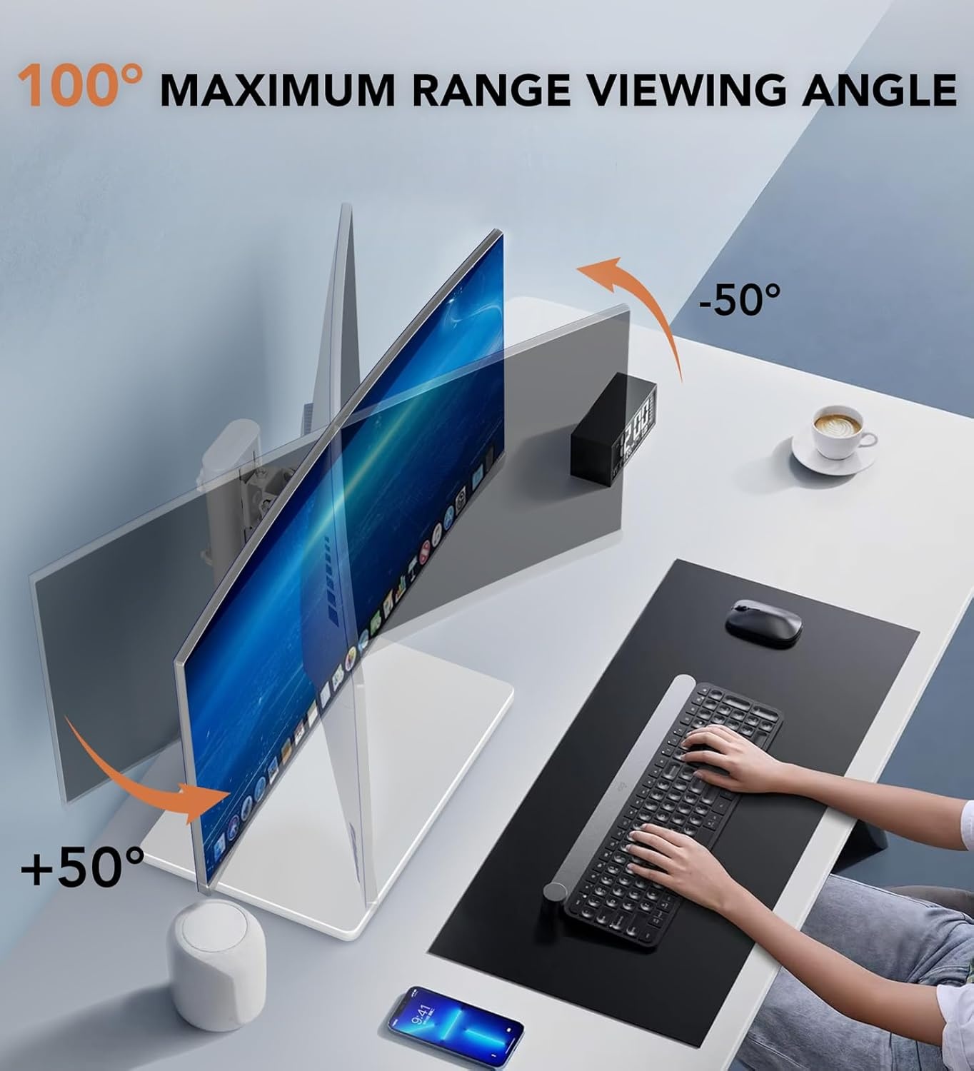 image:imageSingle LCD Computer Monitor FreeStanding Desk Stand Mount Riser for 13 inch to 32 inch screen with Swivel Height Adjustable Rotation Vesa Base Stand Holds One 1 Screen up to 77LbsHT05B001White