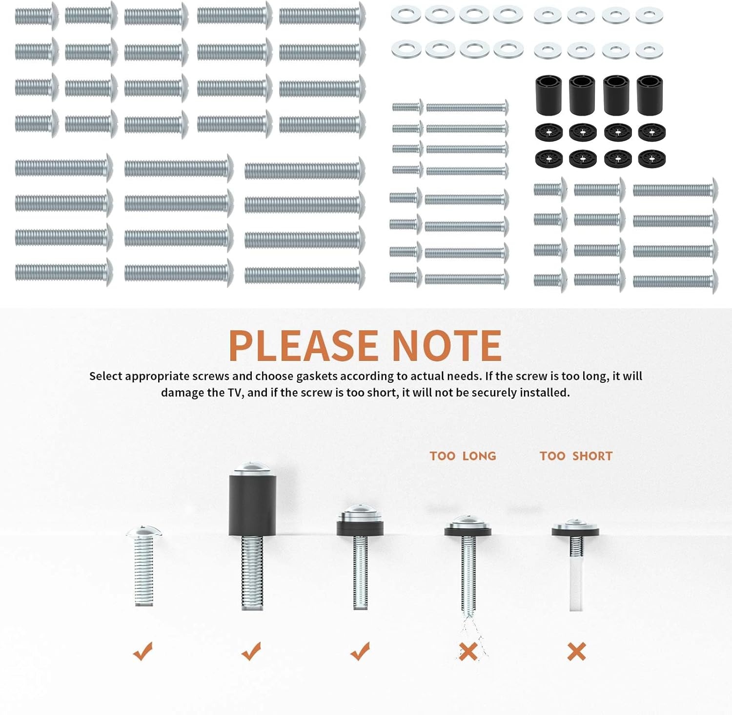 image:imageTV Mount Screws Universal TV Installation Hardware Kit Includes M4 M5 M6 M8 Sets Screws and Spacers for Samsung Vizio LG TCL Sony Sharp Philips Panasonic amp More Up to 100 HTA001White