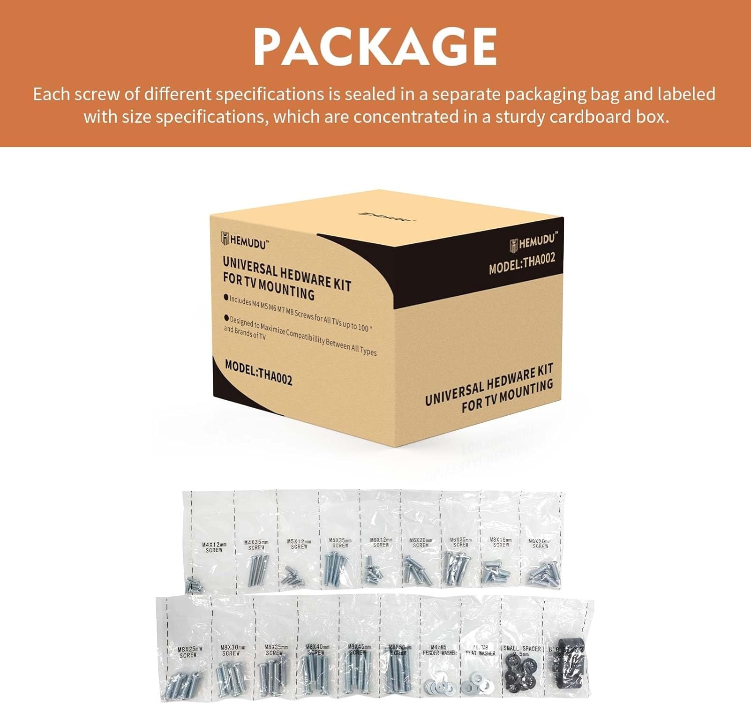 image:imageTV Mount Screws Universal TV Installation Hardware Kit Includes M4 M5 M6 M8 Sets Screws and Spacers for Samsung Vizio LG TCL Sony Sharp Philips Panasonic amp More Up to 100 HTA001White