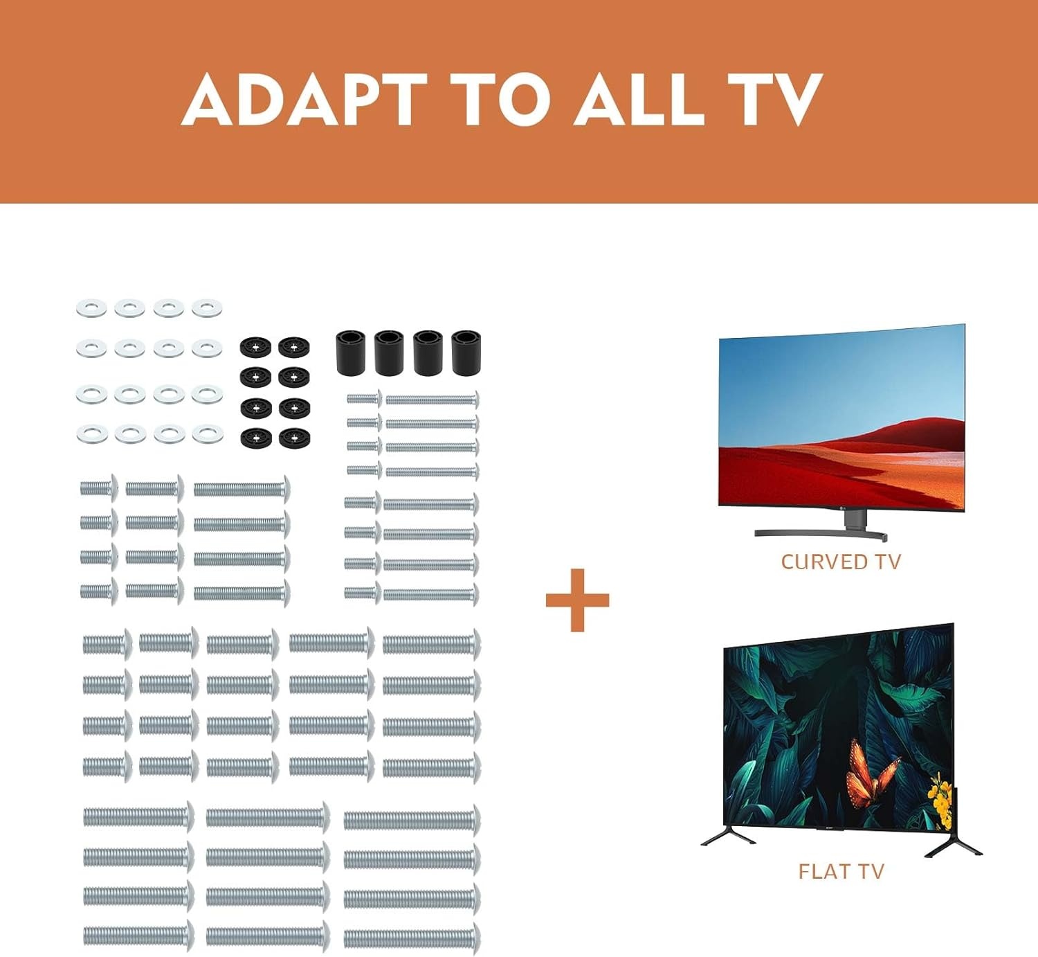 image:imageTV Mount Screws Universal TV Installation Hardware Kit Includes M4 M5 M6 M8 Sets Screws and Spacers for Samsung Vizio LG TCL Sony Sharp Philips Panasonic amp More Up to 100 HTA001White