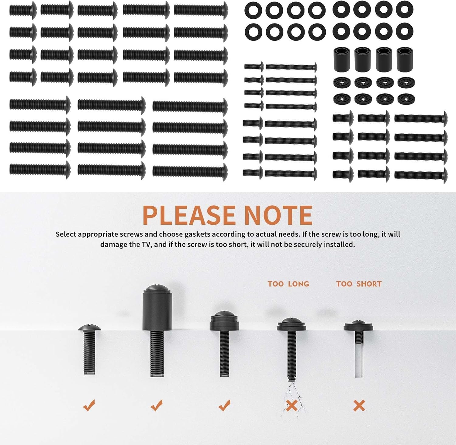 image:imageTV Mount Screws Universal TV Installation Hardware Kit Includes M4 M5 M6 M8 Sets Screws and Spacers for Samsung Vizio LG TCL Sony Sharp Philips Panasonic amp More Up to 100 HTA001Black