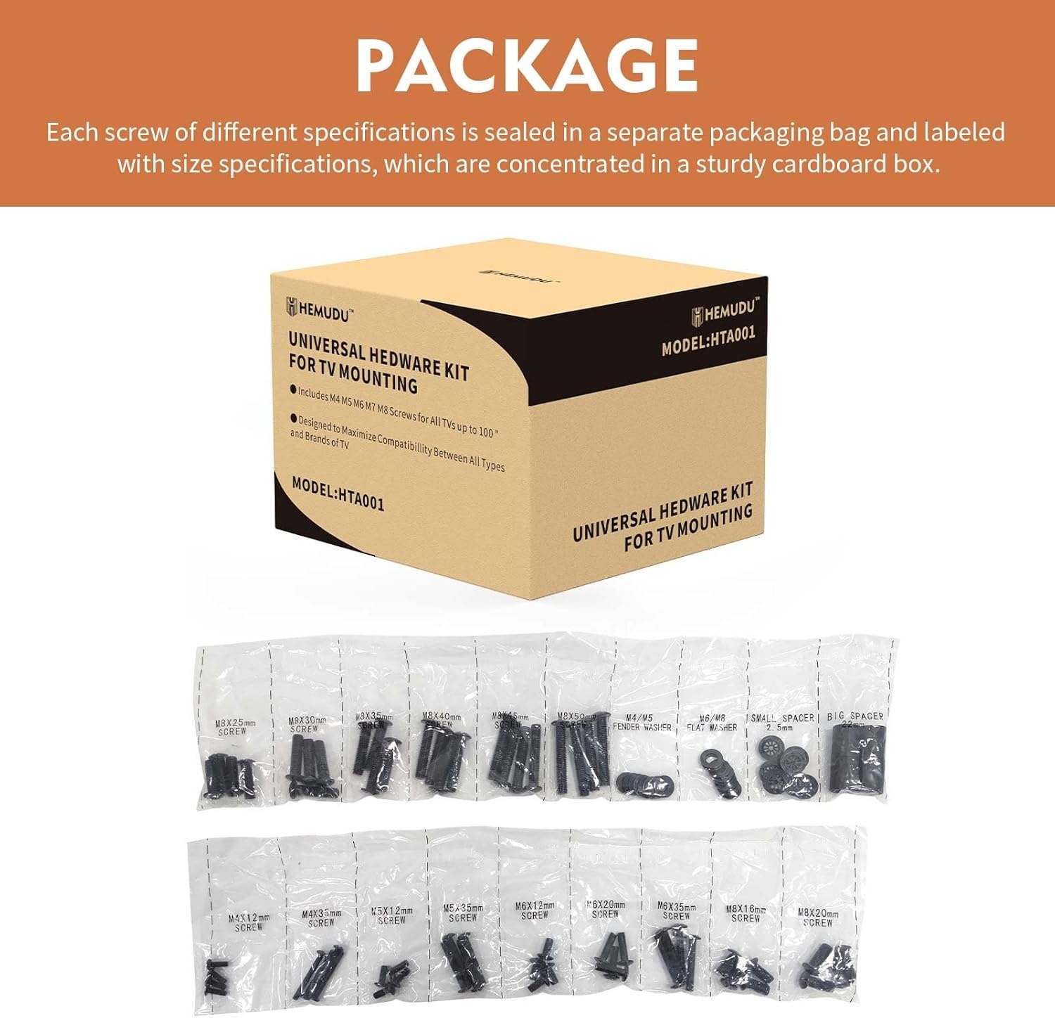 image:imageTV Mount Screws Universal TV Installation Hardware Kit Includes M4 M5 M6 M8 Sets Screws and Spacers for Samsung Vizio LG TCL Sony Sharp Philips Panasonic amp More Up to 100 HTA001Black