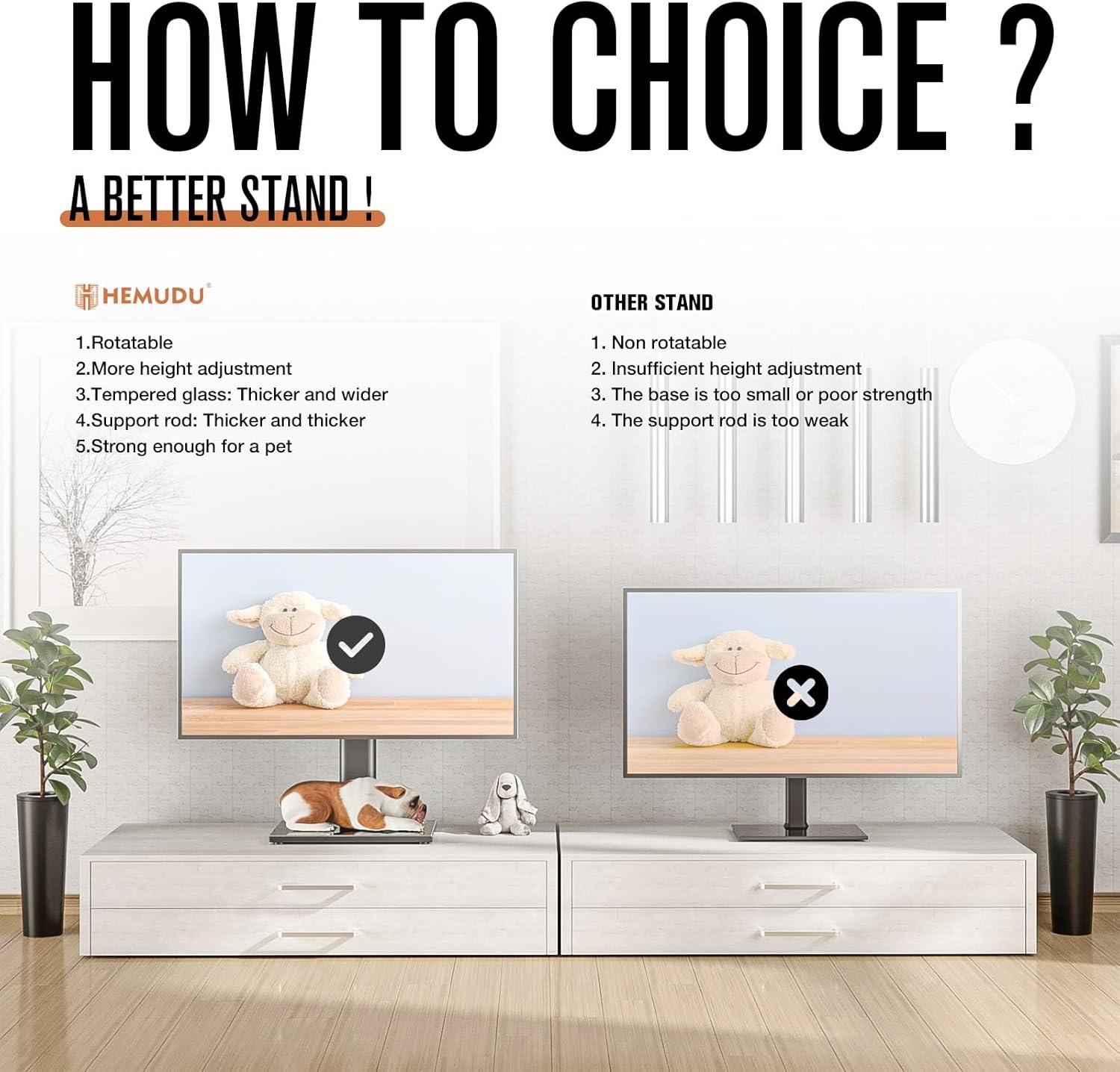 image:imageUniversal Swivel TV Stand Table Top TV Stand for 2760 inch LCD LED TVs Height Adjustable TV Base Stand with Tempered Glass Base amp Wire Management VESA 400x400mm HT06B002