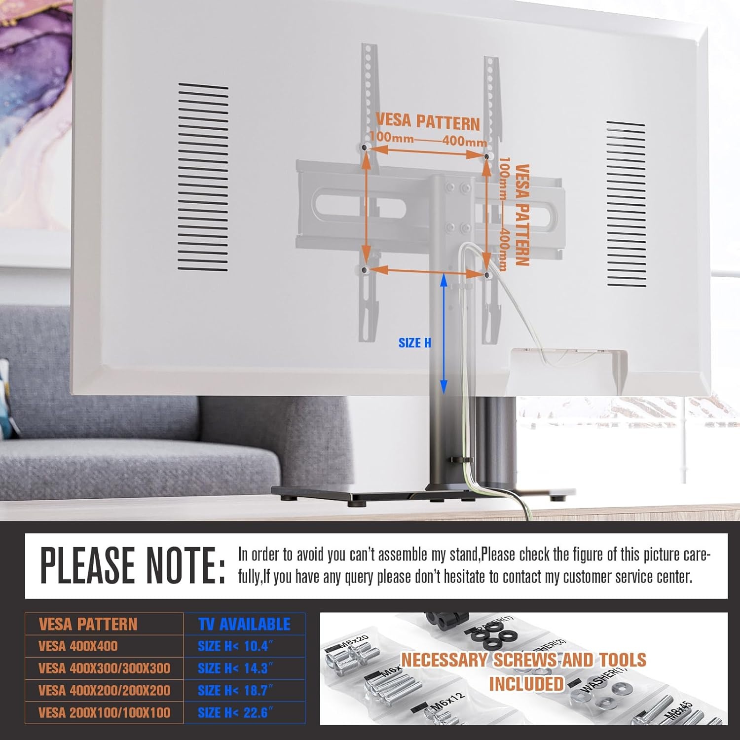 image:imageUniversal Swivel TV Stand Table Top TV Stand for 2760 inch LCD LED TVs Height Adjustable TV Base Stand with Tempered Glass Base amp Wire Management VESA 400x400mm HT06B002