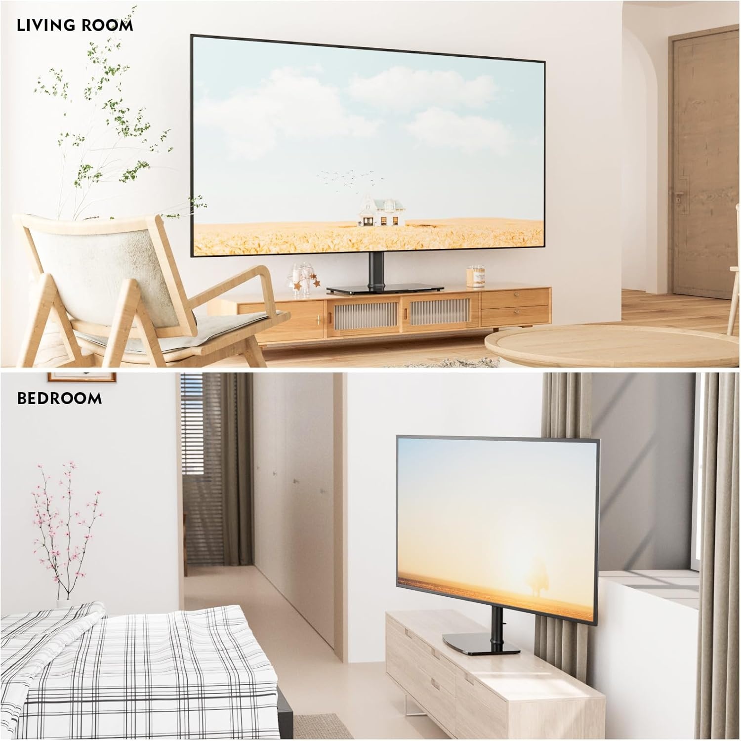 image:imageUniversal Swivel TV StandBase Table Top TV Stand 32 to 65 inch TVs 80 Degree Swivel 4 Level Height Adjustable Heavy Duty Tempered Glass Base Holds up to 88lbs Screens HT04B0024086 SWIVEL TV STAND