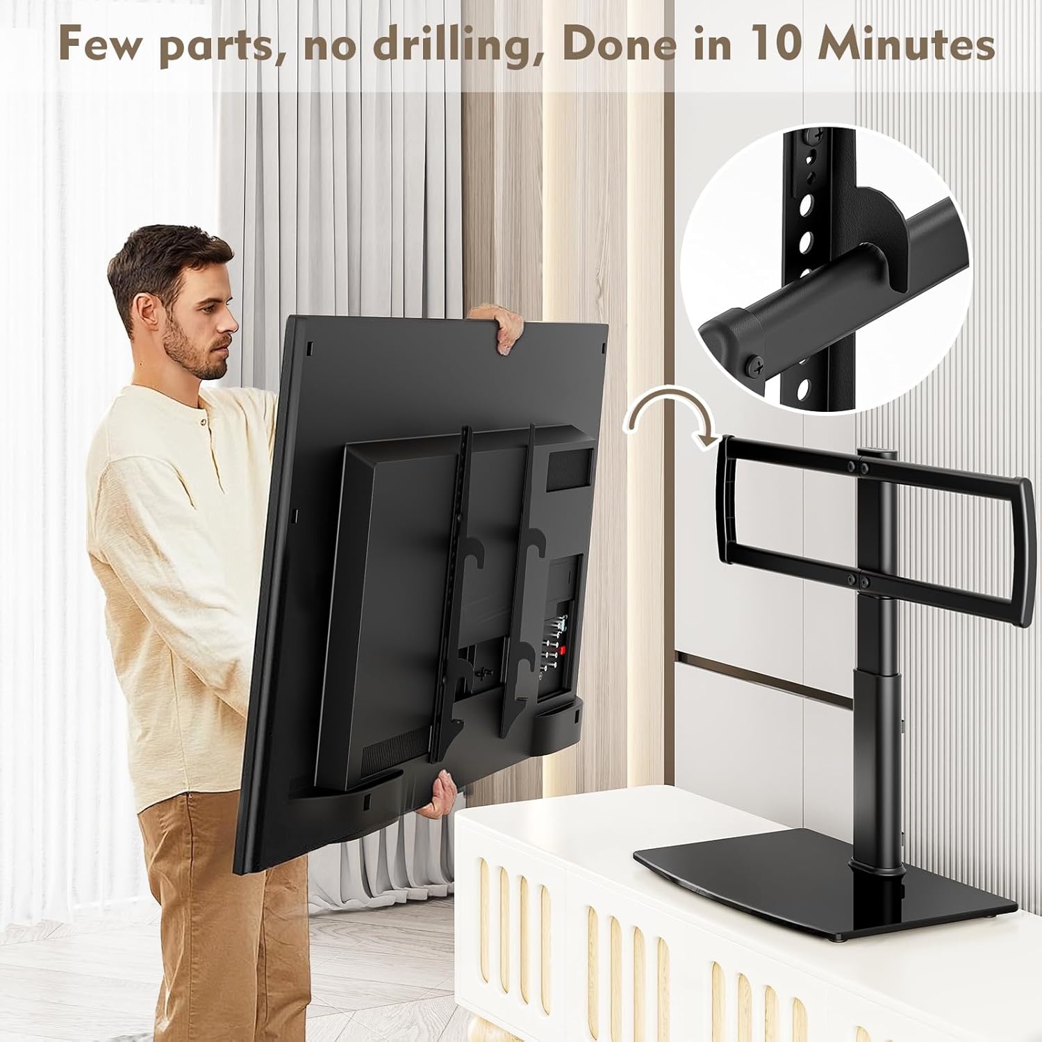 image:imageUniversal Swivel TV StandBase Table Top TV Stand 32 to 65 inch TVs 80 Degree Swivel 4 Level Height Adjustable Heavy Duty Tempered Glass Base Holds up to 88lbs Screens HT04B0023265 SWIVEL TV STAND