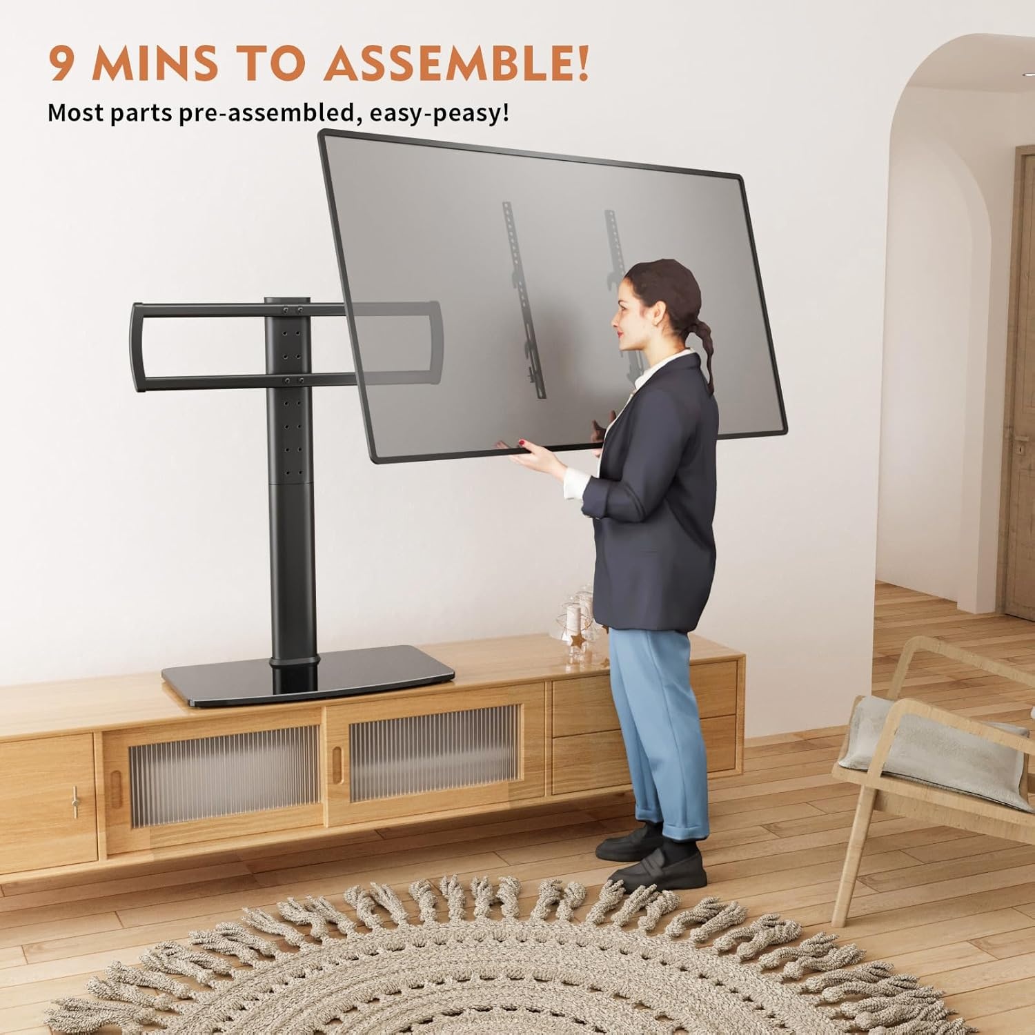 image:imageUniversal Swivel TV StandBase Table Top TV Stand 32 to 65 inch TVs 80 Degree Swivel 4 Level Height Adjustable Heavy Duty Tempered Glass Base Holds up to 88lbs Screens HT04B0024086 SWIVEL TV STAND