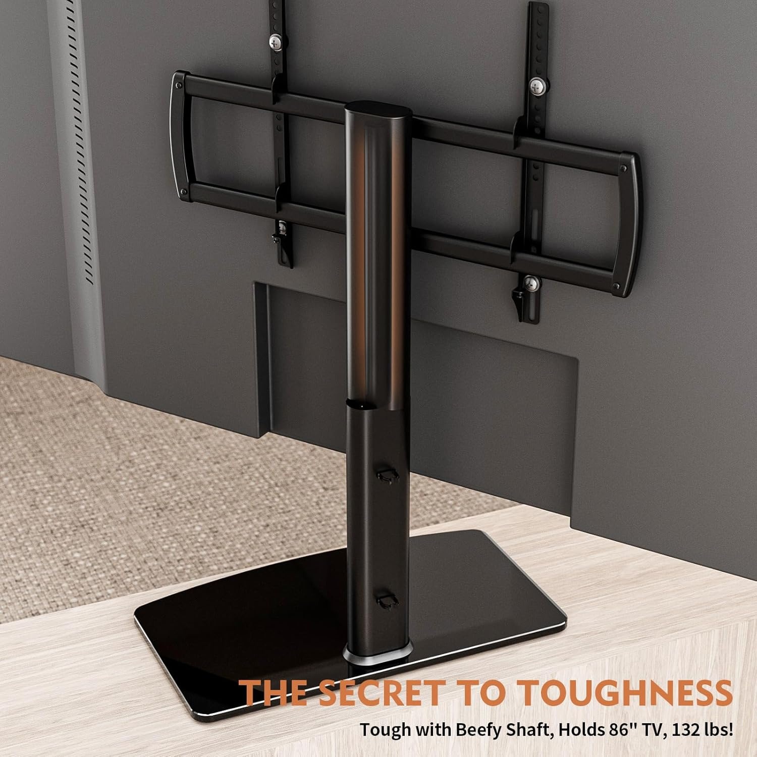 image:imageUniversal Swivel TV StandBase Table Top TV Stand 32 to 65 inch TVs 80 Degree Swivel 4 Level Height Adjustable Heavy Duty Tempered Glass Base Holds up to 88lbs Screens HT04B0024086 SWIVEL TV STAND